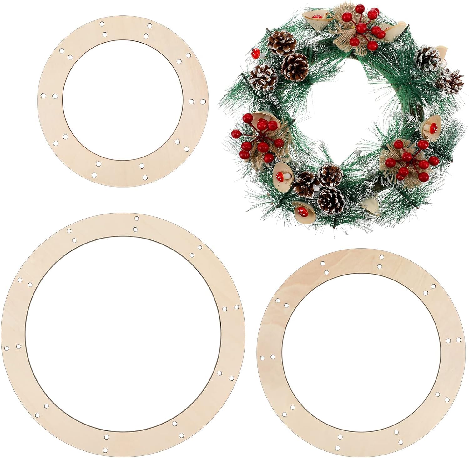 American Elm 6 Pcs Wooden Wreath Frames for Crafts Wood Wreath Form 8 Inch 10 Inch 12 Inch Wooden Floral Craft Rings Wood Wreath Base for DIY Christmas Wreath Hanging Decoration (Each Size 2 Pcs)-image-24