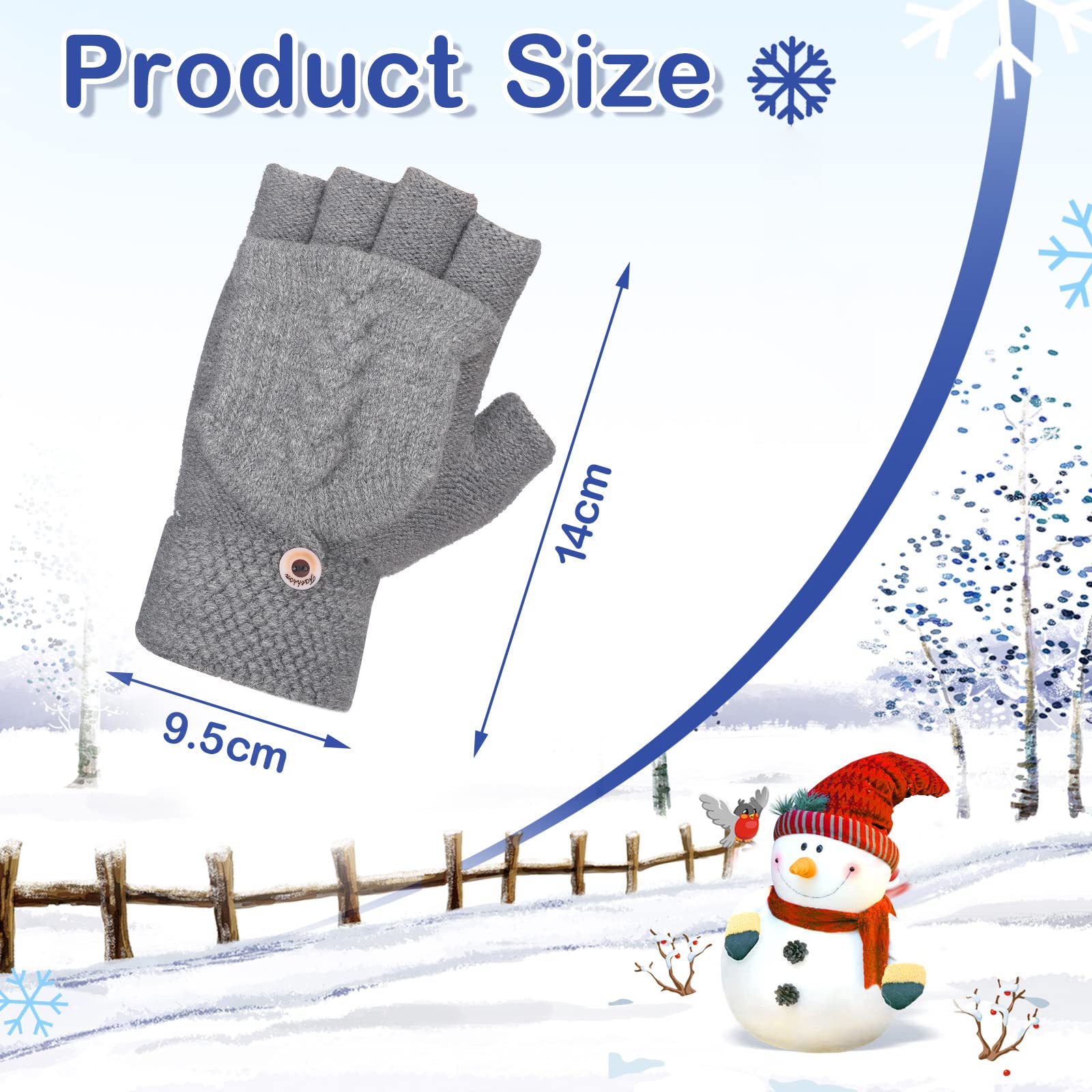 Hicarer 3 Pairs Kids Winter Fingerless Gloves Mittens Aged 12-18 Convertible Flip Top Warm Knit Gloves for Child Boys Girls