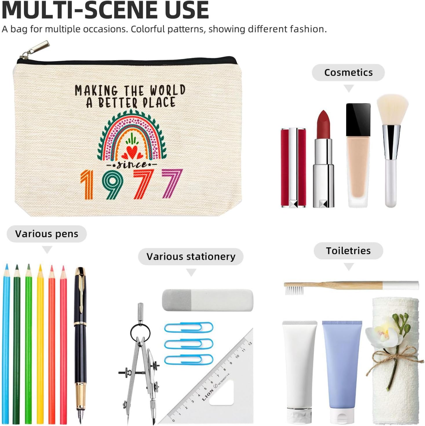 Happy 49th Birthday Gifts for Her Women Makeup Bag, Best 1977 Anniversary 49th Birthday Decorations, 49 Year old and Fabulous Gifts Ideas for Wife, Mom, Mothers Day, Christmas Cosmetic Travel Pouch - Image 3