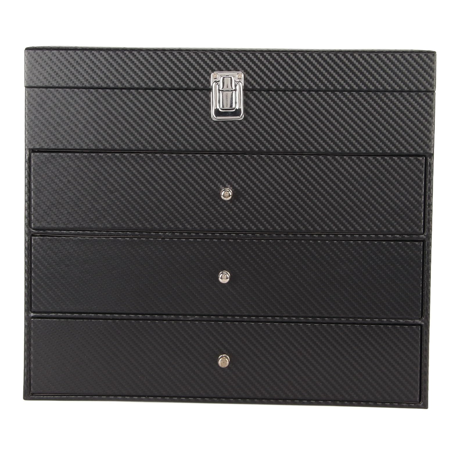 AMONIDA Etui na Okulary Przeciwsłoneczne, Pudełko do Przechowywania Okularów ze Skóry PU, 4-warstwowy Organizer na Okulary z 24 Przegródkami z przezroczystą szklaną pokrywką, Idealny do Organizowania