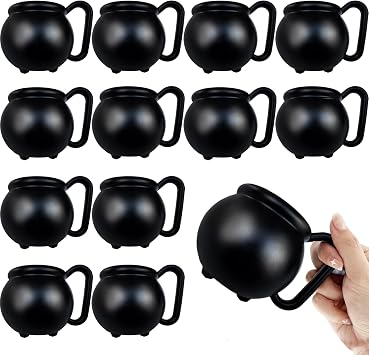 Baaxxango 12 PCS 15 oz Cauldron Mugs,Plastic Black Cauldron Pot Cups,Witches Brew Mug for Drinks,Halloween Party Favors,St Patricks Day Party Gift Supplies