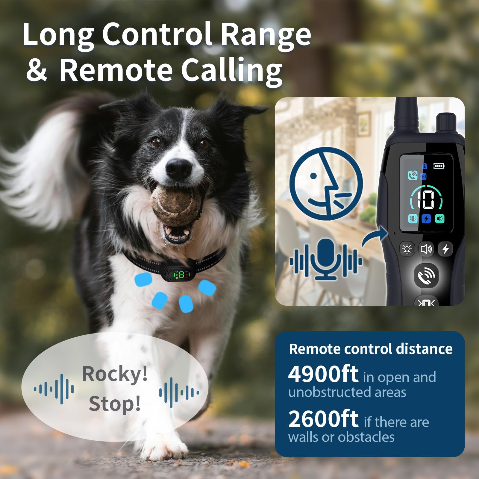 WITPAW Dog Shock Training Collar 4900FT Pet Trainer Collar with Remote/Call Function/Light IP67 Waterproof Electric Collar for Dogs Rechargeable E-Collar for All Breeds, 4 Training Modes(10-120Ibs)