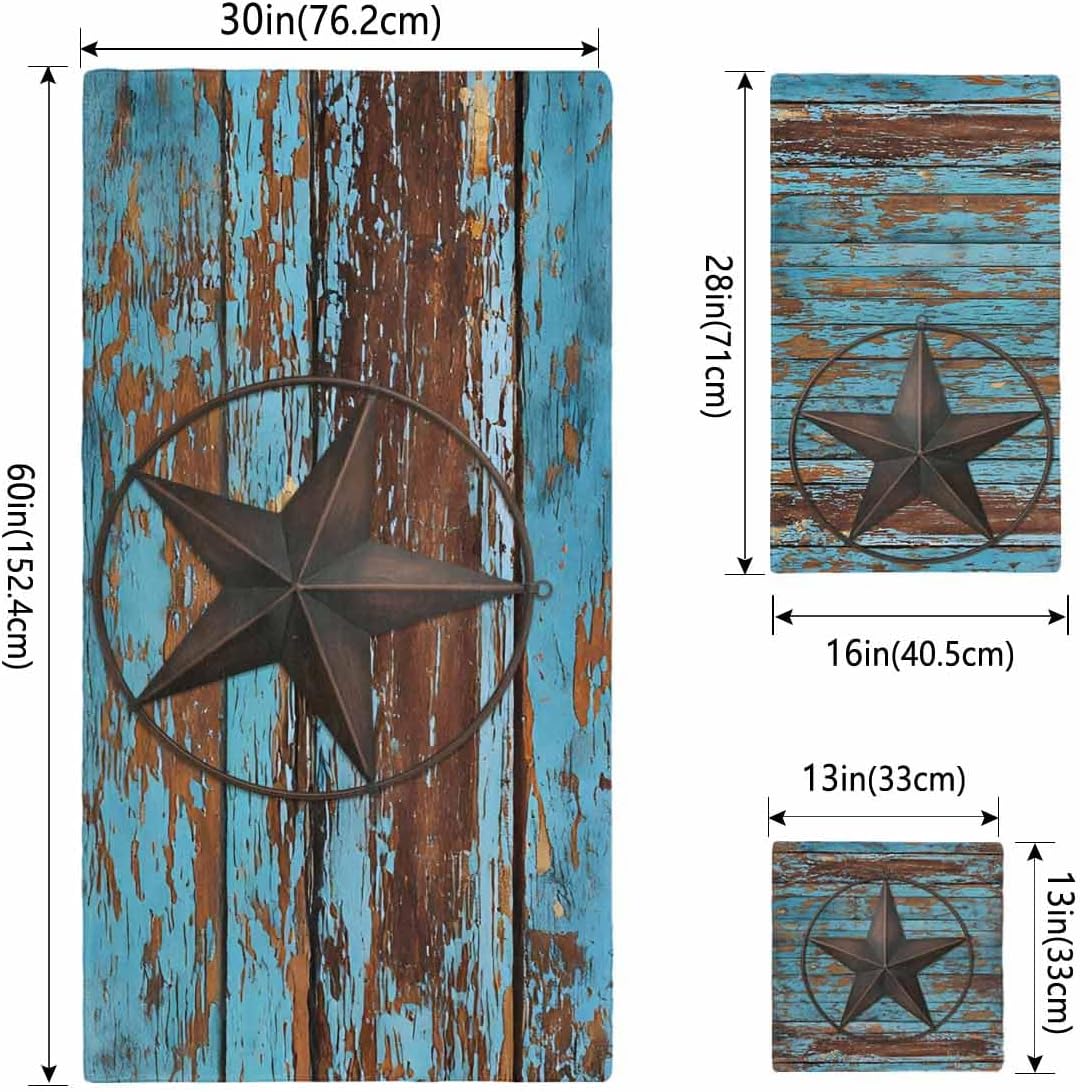 Bath Towel Sets,Western Country Star Texas Vintage Blue Wood Board Bathroom Towels Soft Hand Towel Washcloth Cotton Towel Set,Absorbent Soft Bath Set for Hotel Beach Pool Rustic Wooden Grain Towels