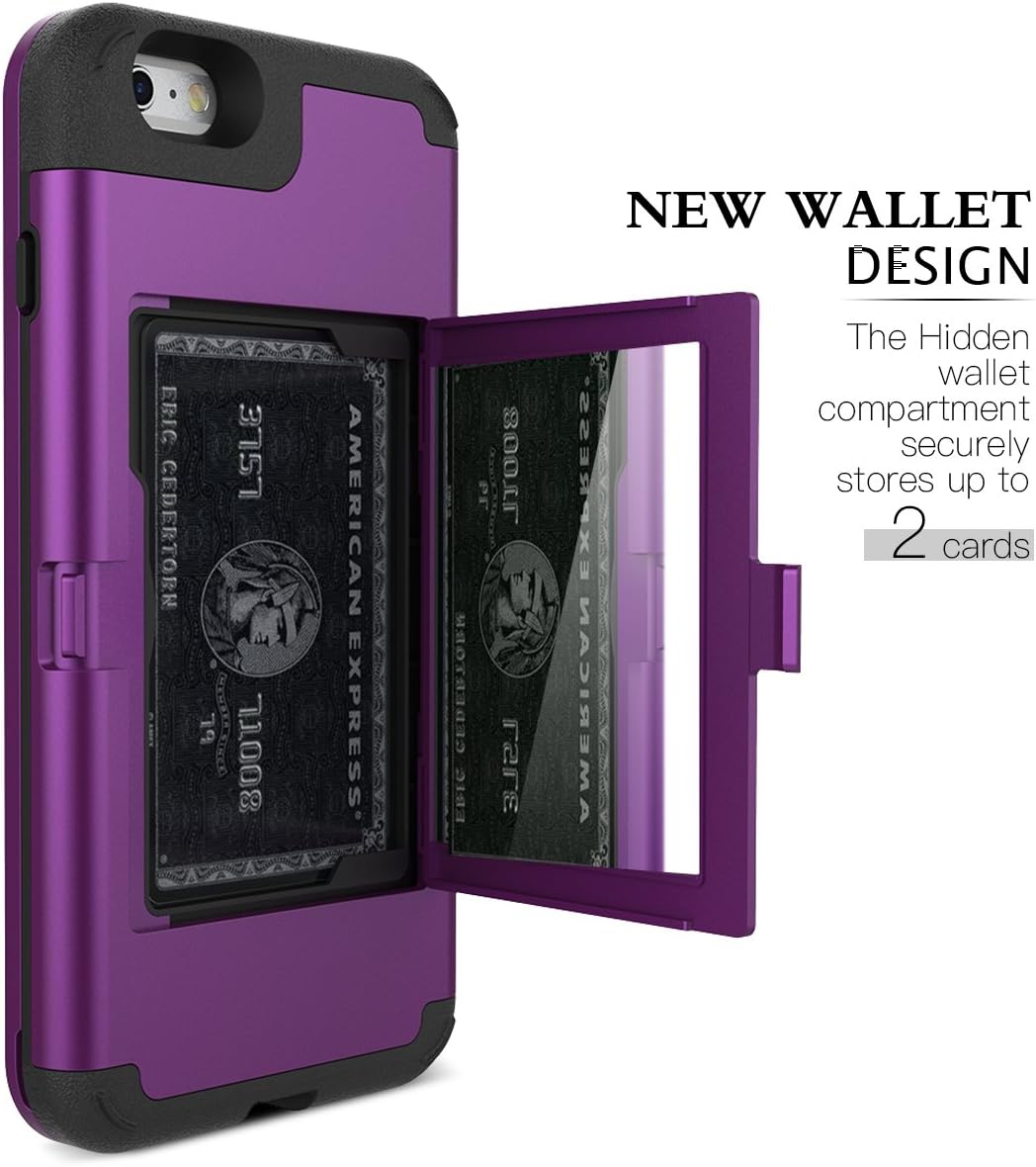 WeLoveCase iPhone 6 Plus / 6s Plus Wallet Case Defender Wallet Case with Hidden Back Mirror and Card Holder Heavy Duty Protection Shockproof Armor Protective Case for iPhone 6S Plus - Purple