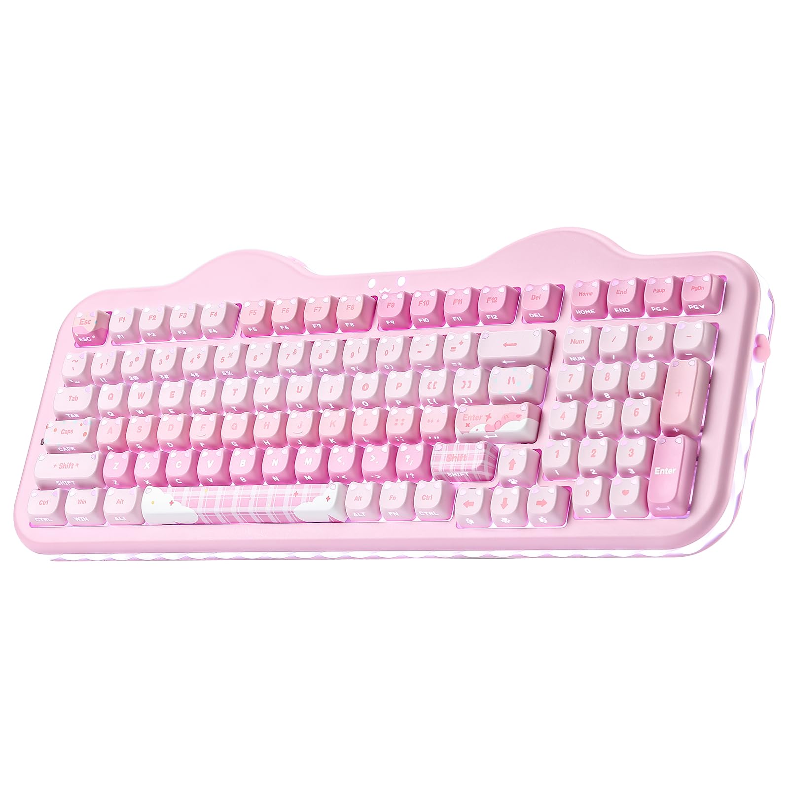 YUNZII C98 Klawiatura mechaniczna (Różowy, Milk V2 Linear Switch) | BT5.0/2.4G/USB-C, Hot Swap Gasket Mount, przezroczyste MOA keycapy, RGB, motyw Cake, Win/Mac