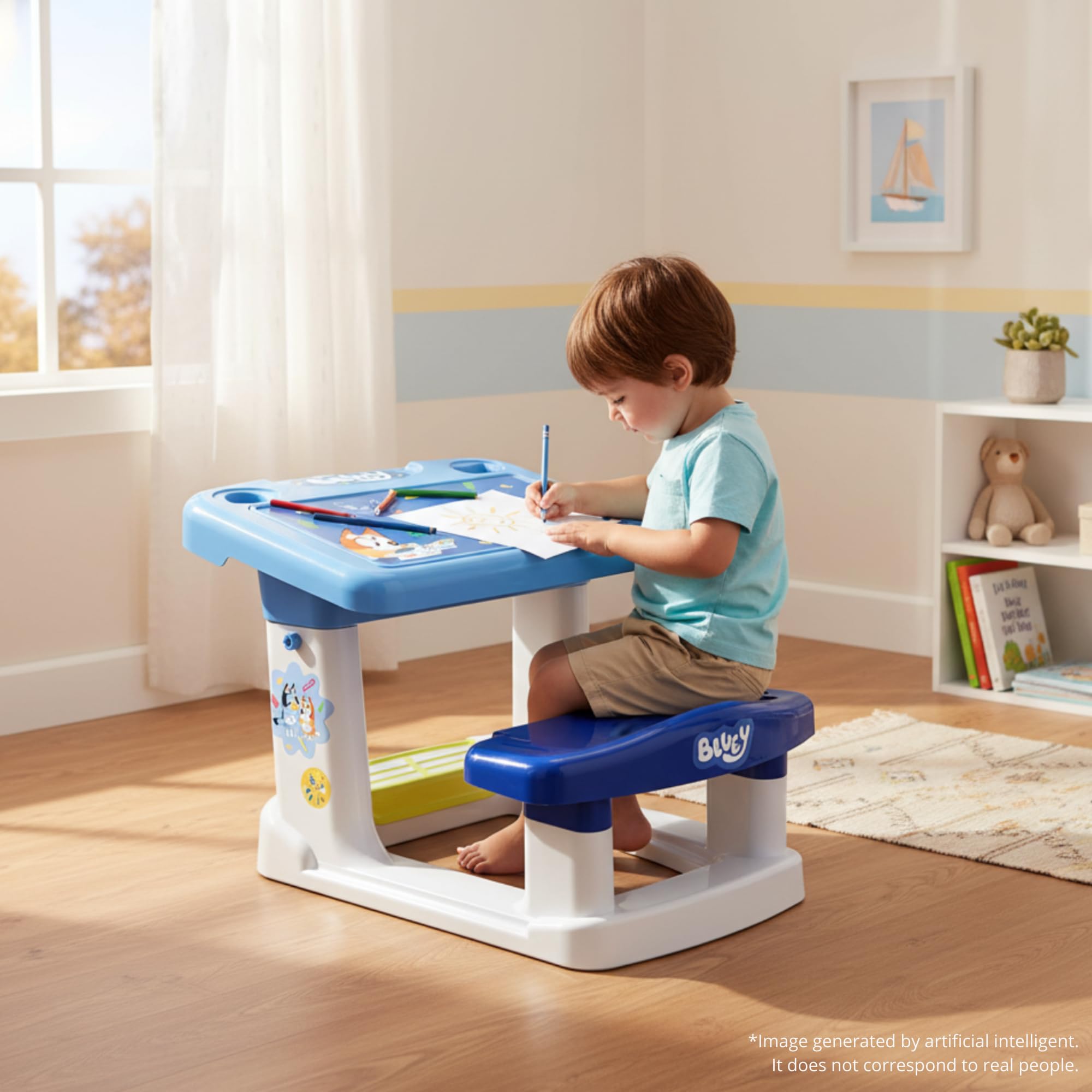 Chicos - Pupitre Bluey | Escritorio Infantil | Mueble Infantil Ergonómico con Personajes de Bluey | Ideal para Jugar, Pintar y Aprender | a Partir de 24 Meses (51084)