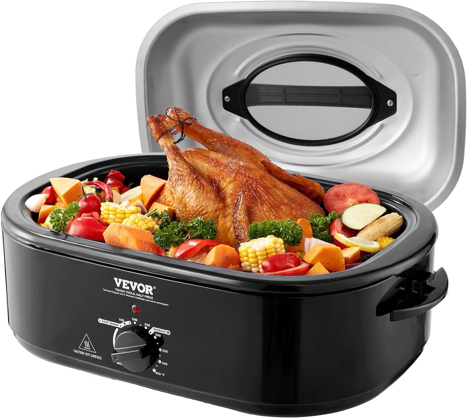 VEVOR Electric Roaster Oven, 20 QT Turkey Roaster with Self-Basting Lid, 1450W Roaster with Defrost & Warm Function, Adjustable Temperature, Removable Pan & Rack, Fits Turkeys Up to 24LBS