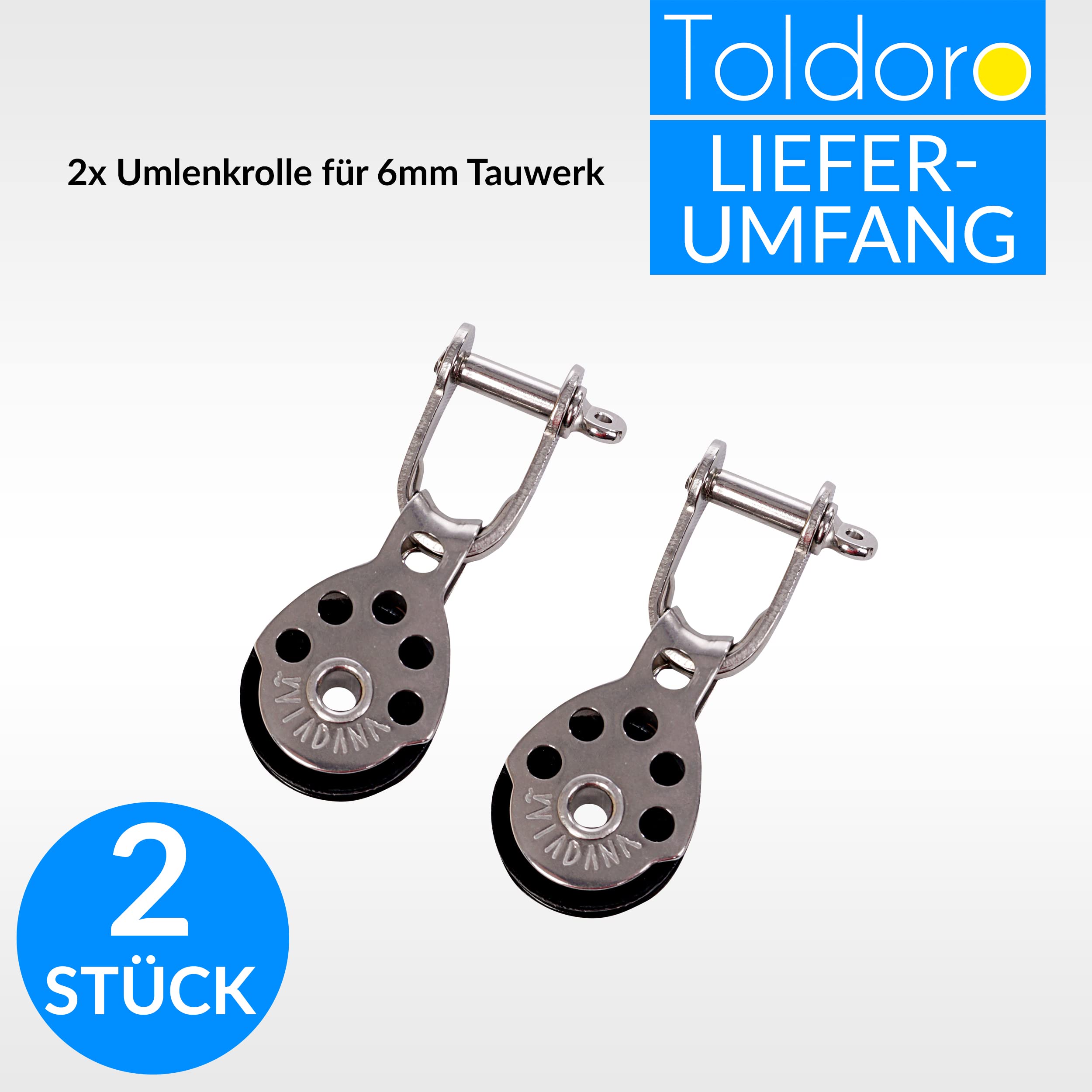 Toldoro Umlenkrolle Einzelblock mit Gleitlager und Bügel für 6mm Tauwerk, Mini Block Rolle, Block Rolle