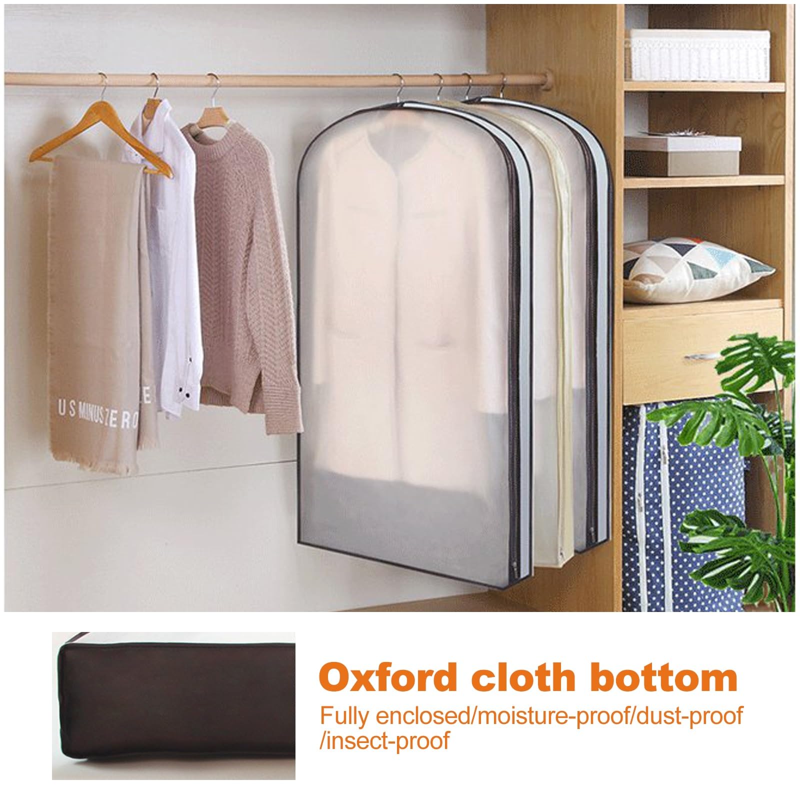 Fundas Ropa Vestidos, Bolsa Trajes Transparente for Camisas/Disfraces, 5 Pcs Cubiertas Ropa Anti-Polvo y Impermeable con Cremalleras(Blue,150cm/59in)