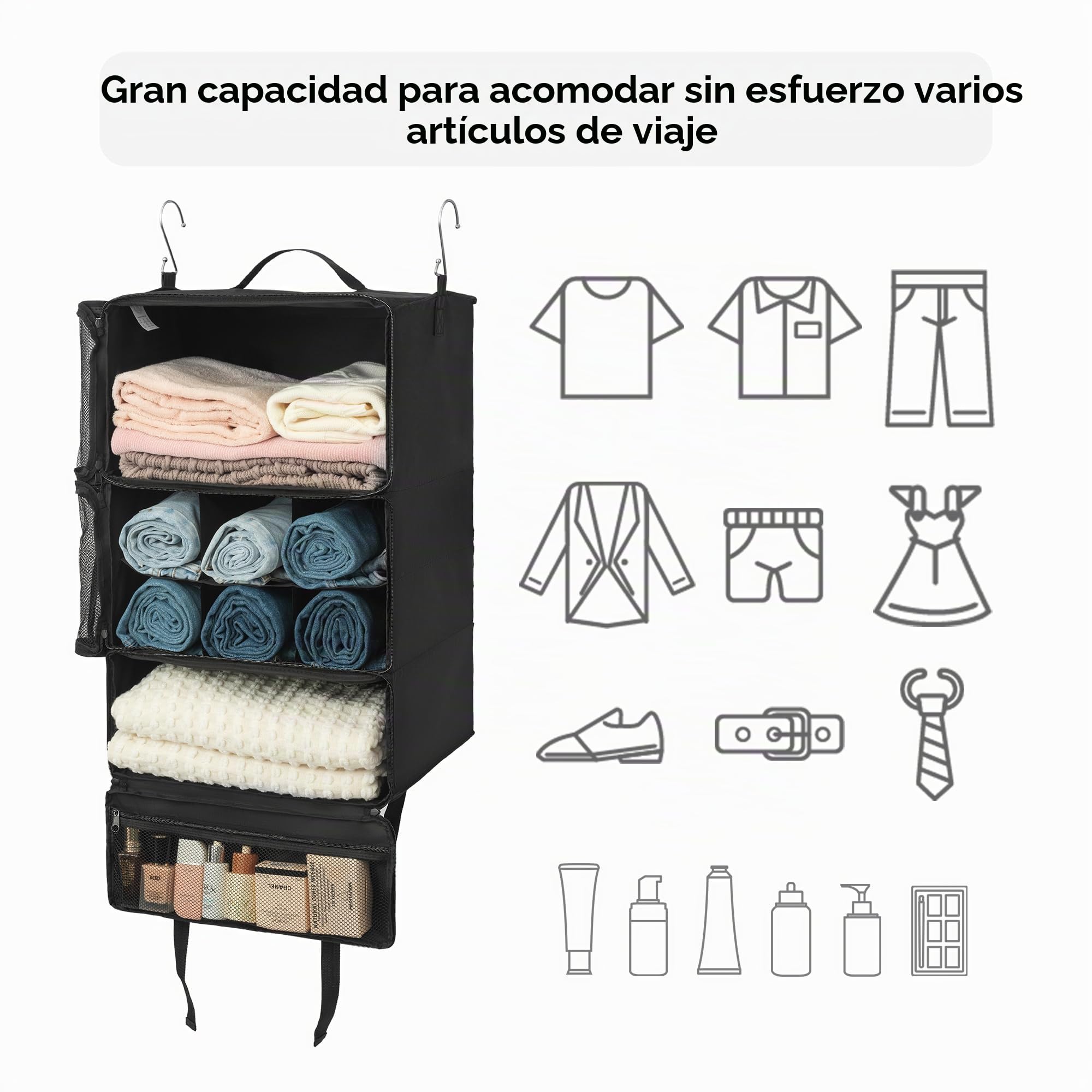 GRANNY SAYS Organizador de Viaje Colgante de 3 estantes, estantes Colgantes portátiles de Viaje, Cubos de Embalaje Colgantes para Almacenamiento, Grande Organizador de Ropa Colgante de compresión