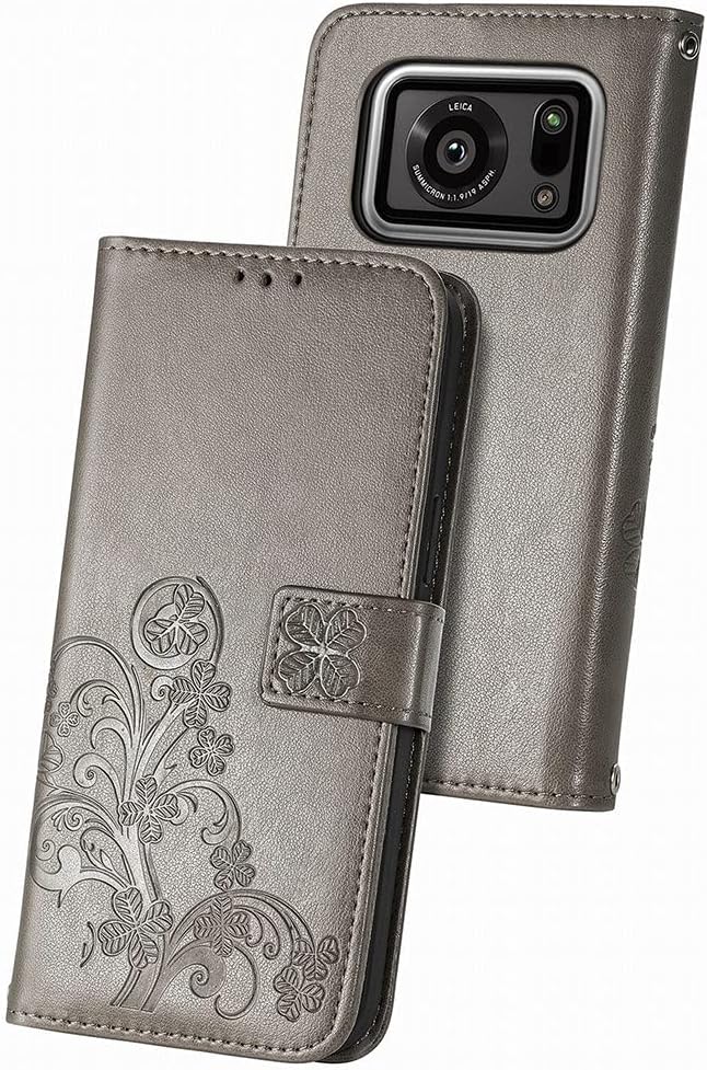 Case for Sharp Aquos R6 PU Leather Phone Case Wallet Flip Folio Shockproof with Kickstand Card Slots Magnetic Closure Cover for Sharp Aquos R6, Lucky Cloverr (Gray)