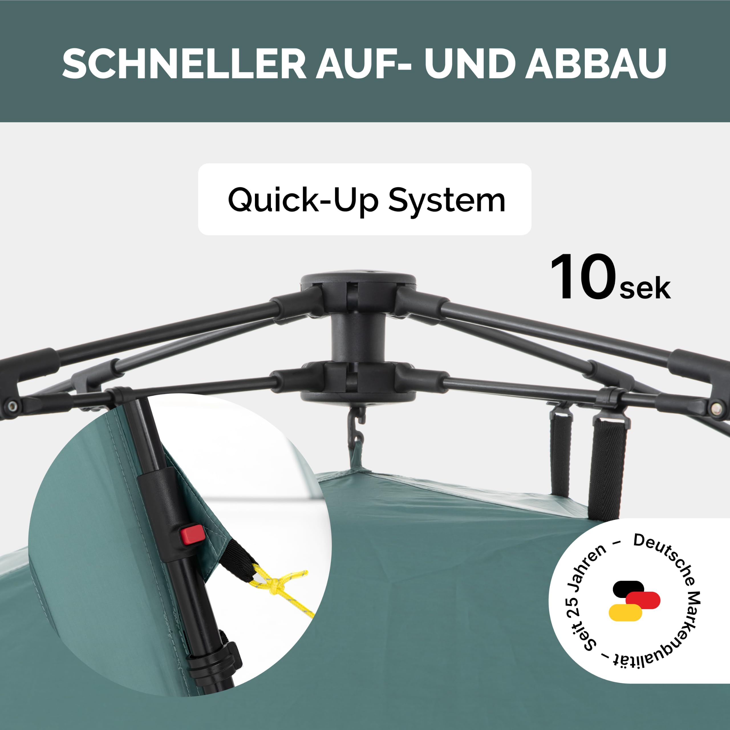 JUSTCAMP wasserdichter Schnellaufbau Pavillon mit 4 Seitenwänden 2,5 x 2,5 m - robuster Outdoor Pavillon faltbar mit UV-Schutz 80+ für Garten, Camping, Festival & Strand - leichtes Pop Up Zelt
