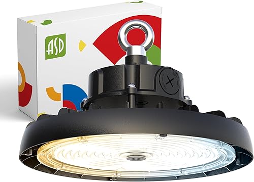 ASD UFO High Bay LED Shop Light, 200w 29776lm 5000K, 1-10V regulable, 120V 277V luz de trabajo, iluminación comercial de bahía, impermeable IP69K