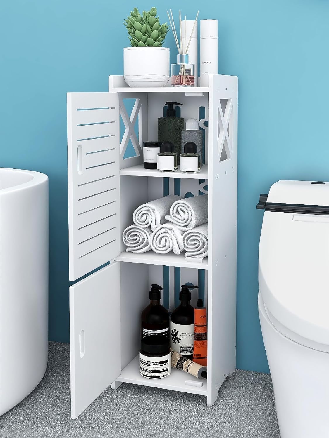 GREENSAPPIRE Armario de Baño Estrecho con Puertas – Mueble Auxiliar de PVC Impermeable, Almacenamiento Vertical Multinivel, Ahorra Espacio, para Baño (75×25×22 cm) — view 5