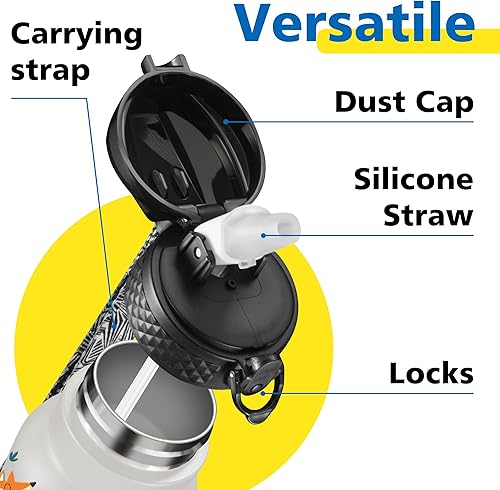 Miniatura 3 de Han's Bottle Botella de agua para niños con tapa con pajilla, vaso reutilizable de acero inoxidable aislado para niños pequeños, niñas, niños, taza