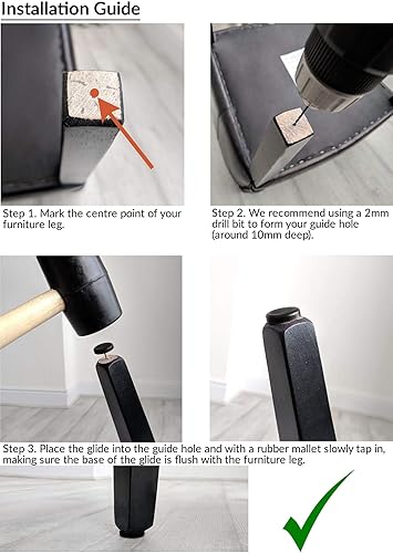 Miniatura 5 de Planeadores para muebles, silla de plástico, sofá, almohadillas deslizantes para patas de mesa, fabricado en Alemania (negro, 0.591in, consulta la