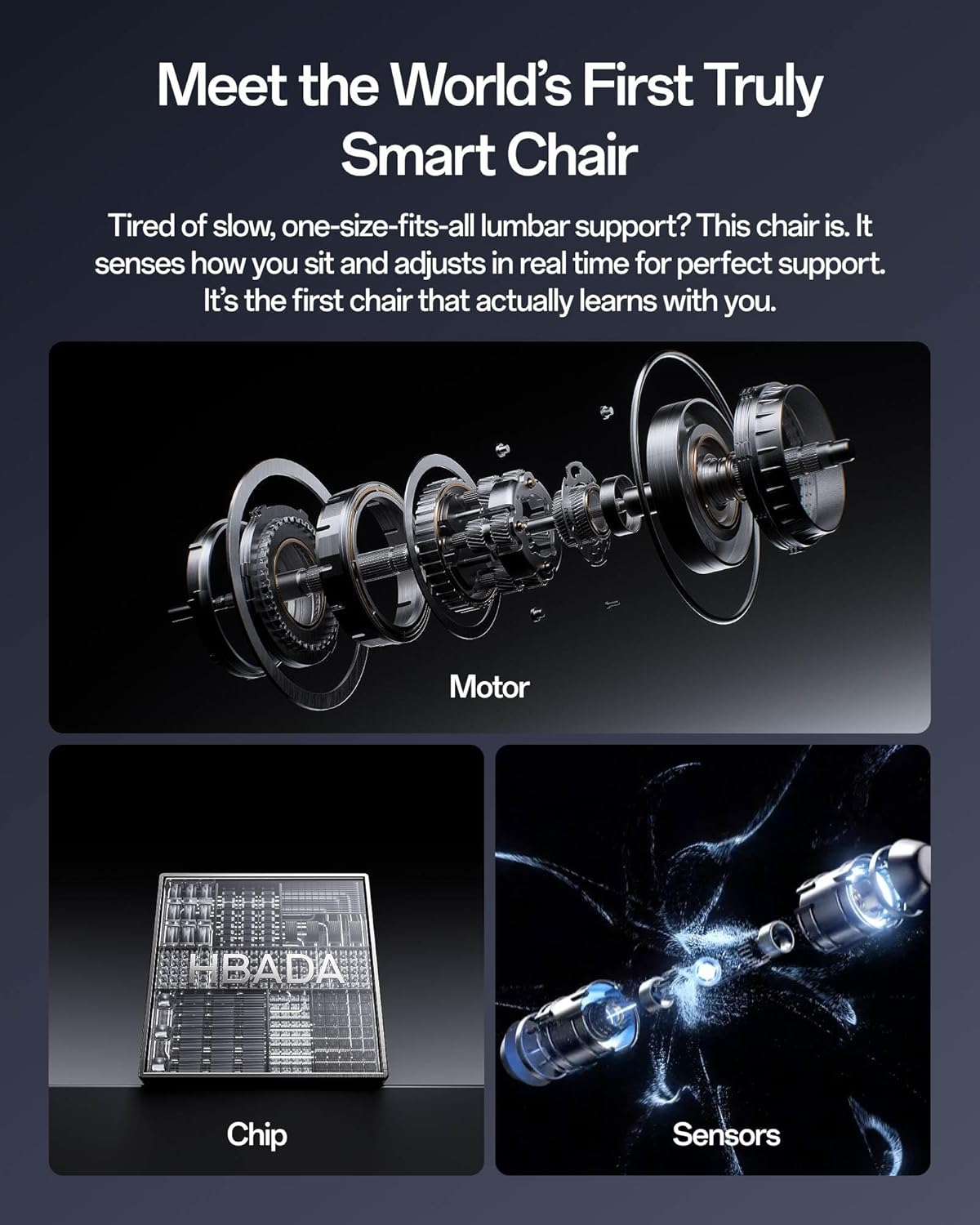 Hbada X7 Smart Ergonomic Chair, Office Chairs, Fully Automated Lumbar Tracking, 4D Adjustable Headrest, 720° Adjustable Armrests, Ventilated Seat Cushion, Swivel, Grey