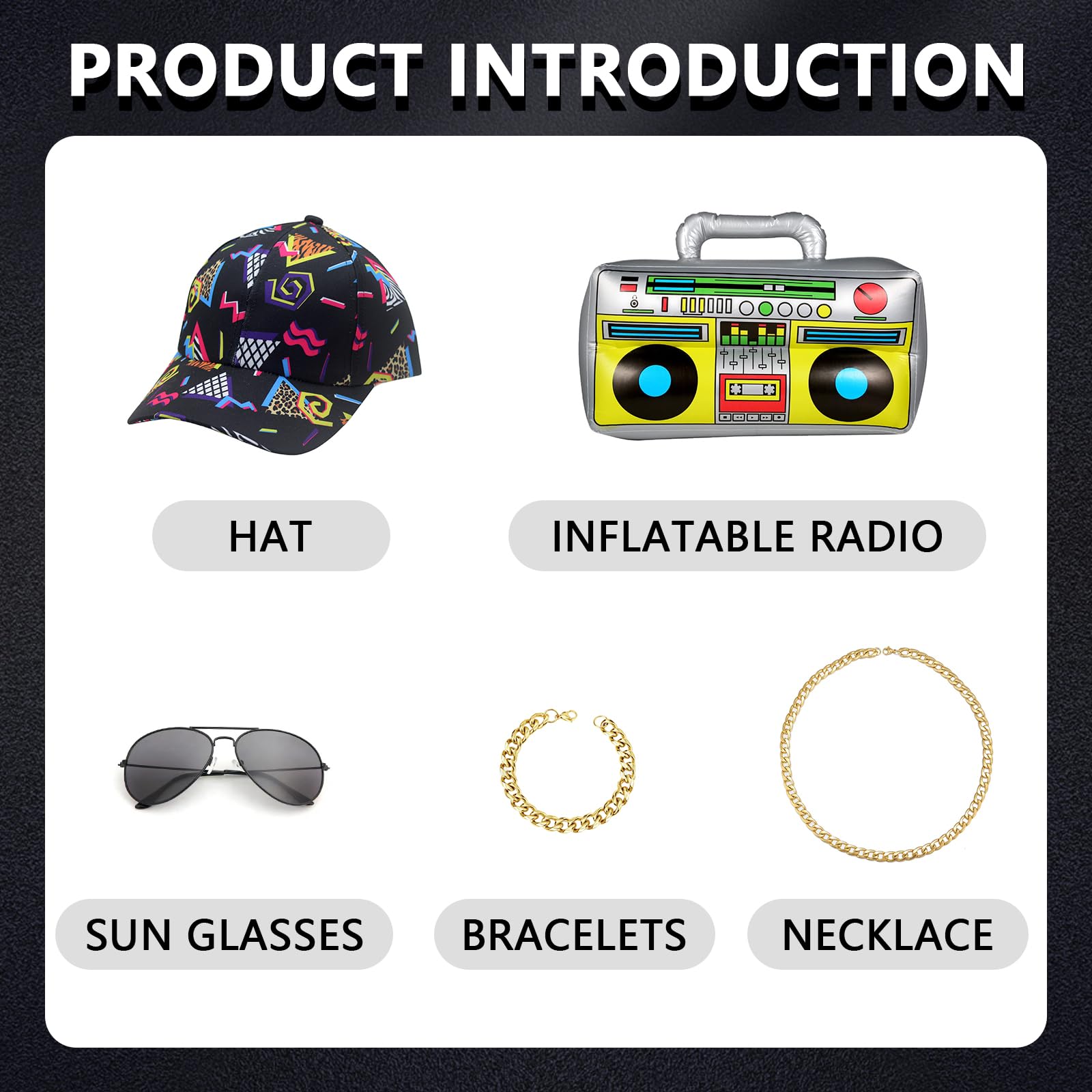 shengo 80s 90s Hip Hop Costume for Men 80s 90s Shell Suit Costume Hip-hop T-shirts and Shorts Baseball cap Gold Chain Rapper Accessories - Image 3