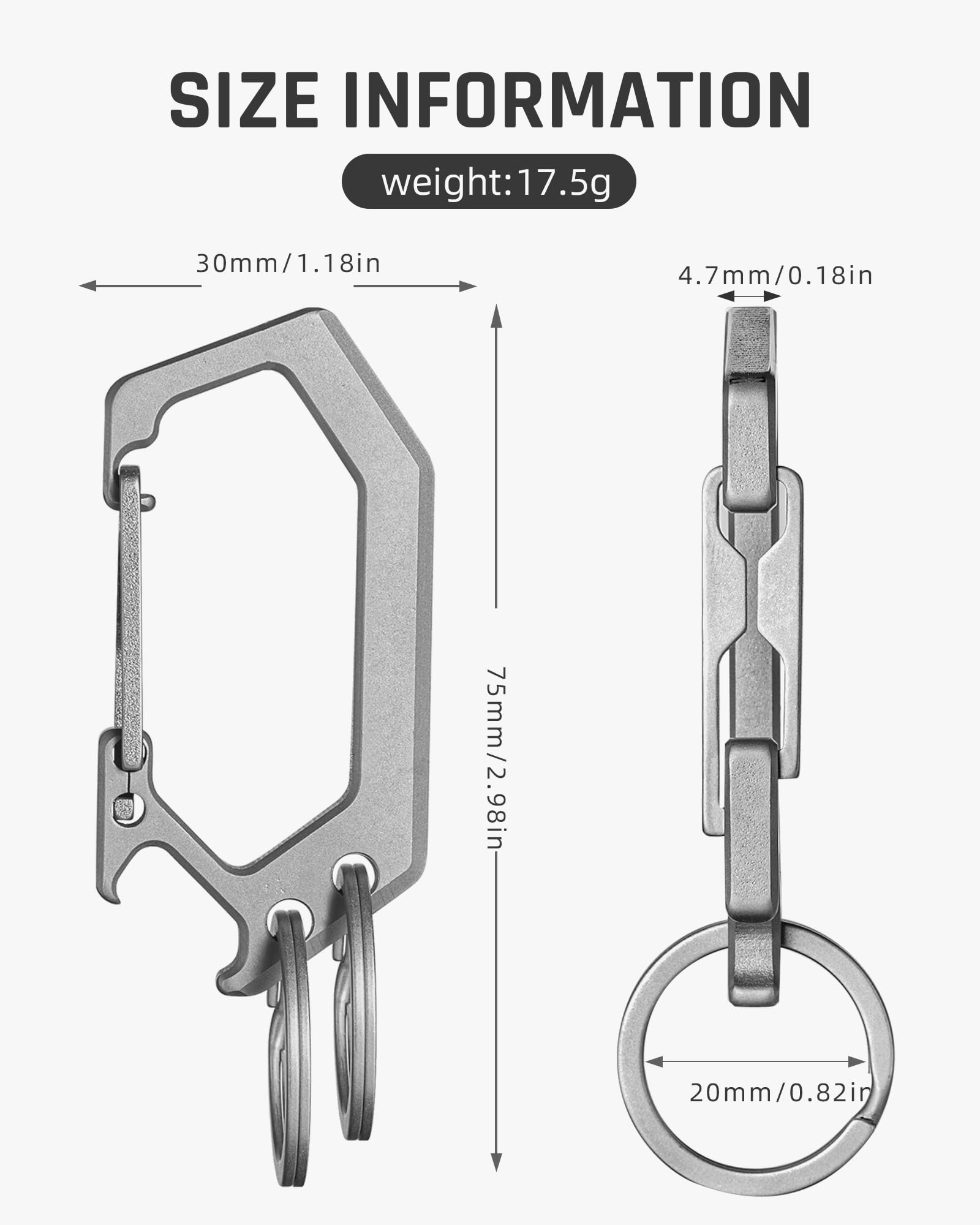 TISUR Titanium Carabiner Keychain Clip, Heavy Duty Key Ring Holder,Bottle Opener Car Key Chains for Men Women (Grey (1-Pack))