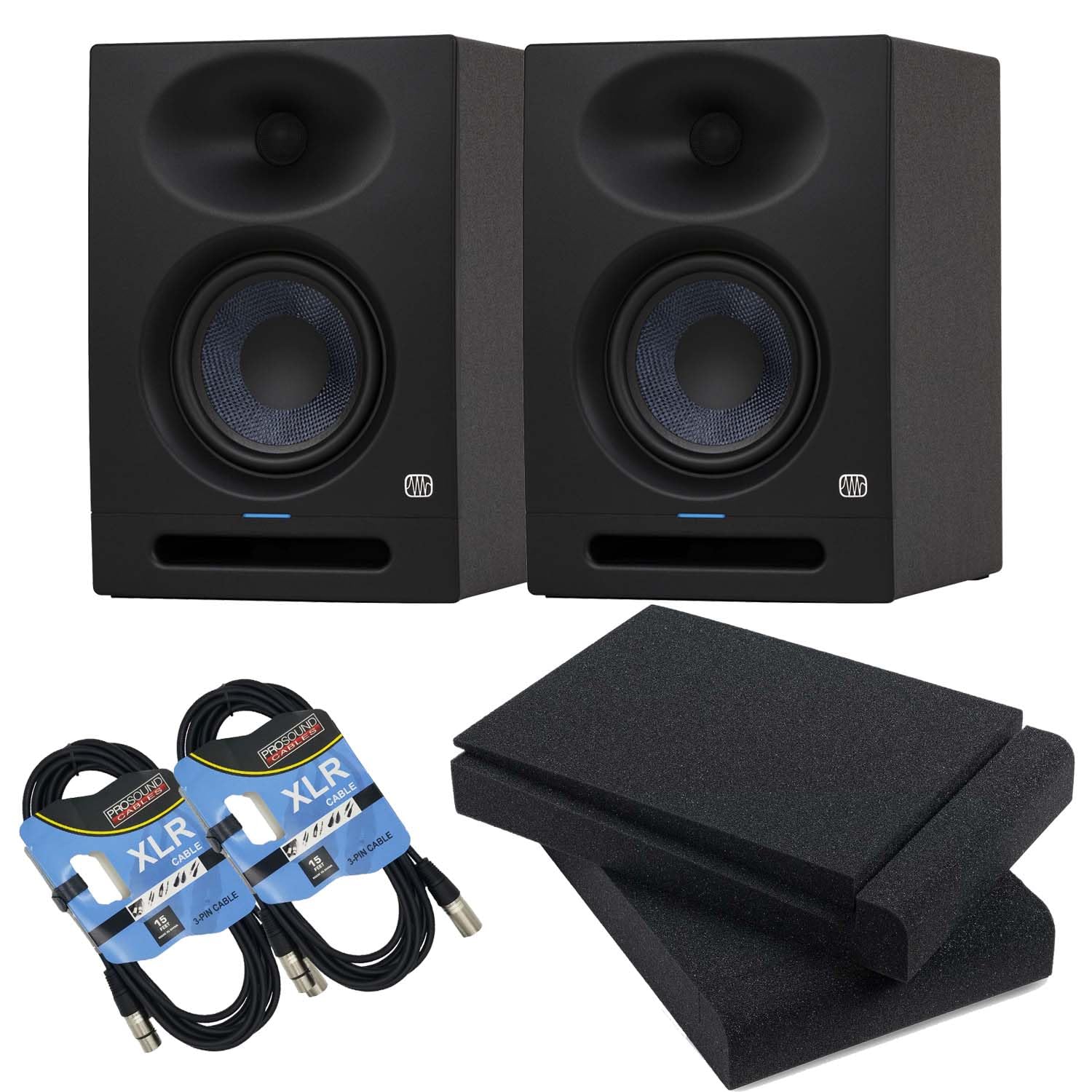 (2) PS Eris Studio 5 Powered Studio Monitor, (2) XLR Cables, Foam Pads Bundle