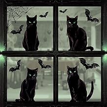 6 Sheets Halloween Self-Adhesive Window Clings &ndash; Black Cat and Bat Stickers, Spooky Window Decals for Home Party Haunted House Decoration, Removable PVC Static Clings
