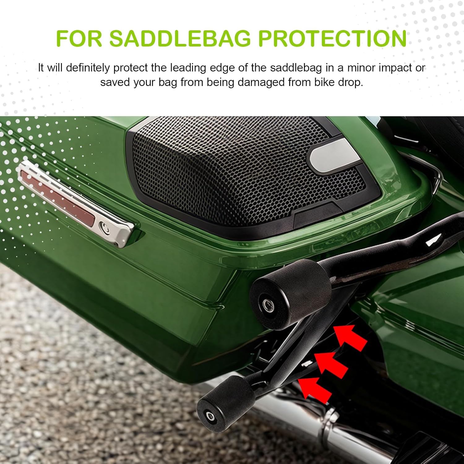 2023-2026 Street Glide Road Glide Saddlebag Guard Crash Bar Compatible with Harley Davidson Touring FLTRX FLHX FLHXU FLTRXSE FLHXSE FLTRXSTSE Black Tip-Over Bar with Support Rails