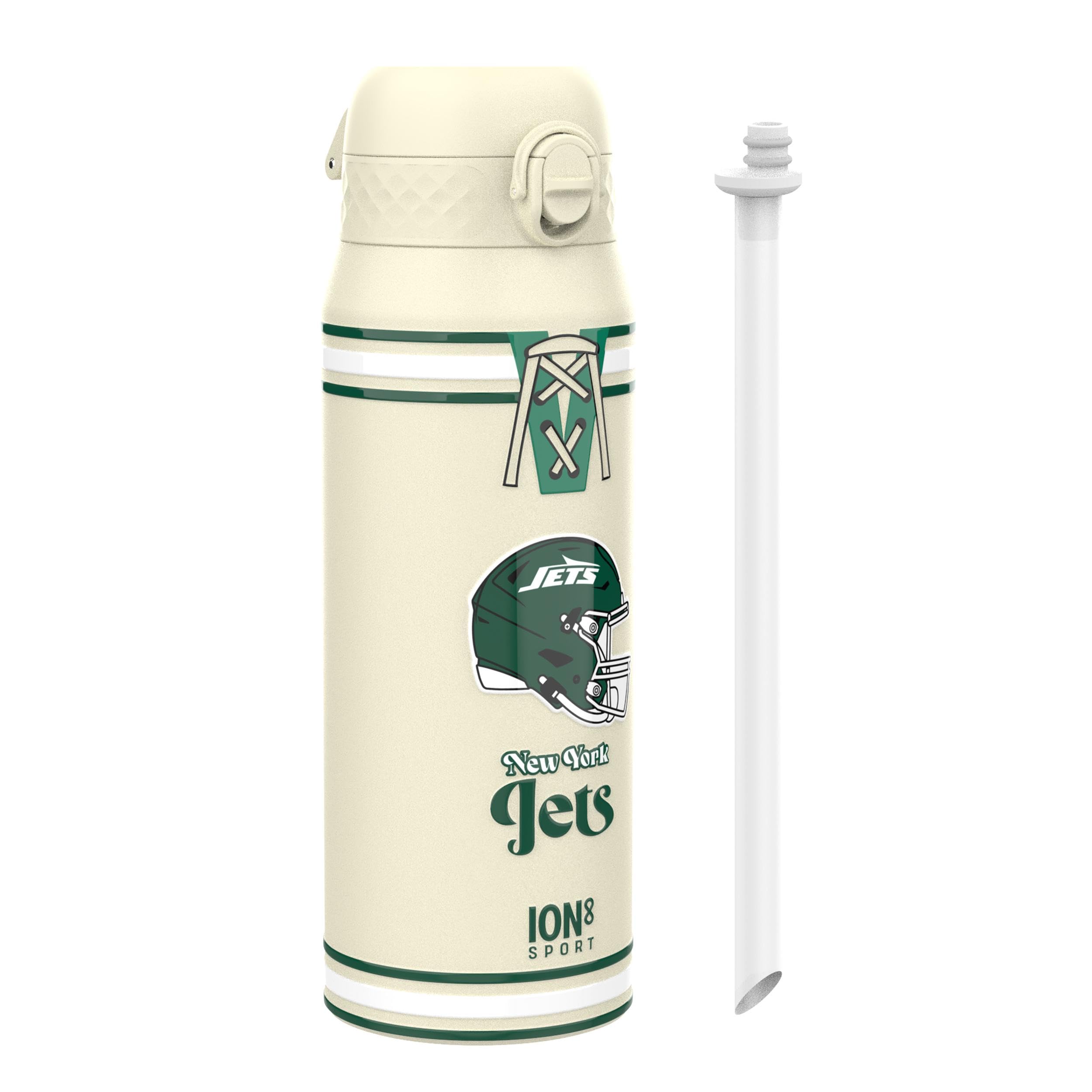Ion8 NFL New York Jets Sports Thermal Water Bottle with Removable Straw, 750ml/24oz, Leak Proof Insulated Drinking Bottle, Easy to Open, Secure Lock, Dishwasher Safe, Flip Cover, Metal Water Bottle
