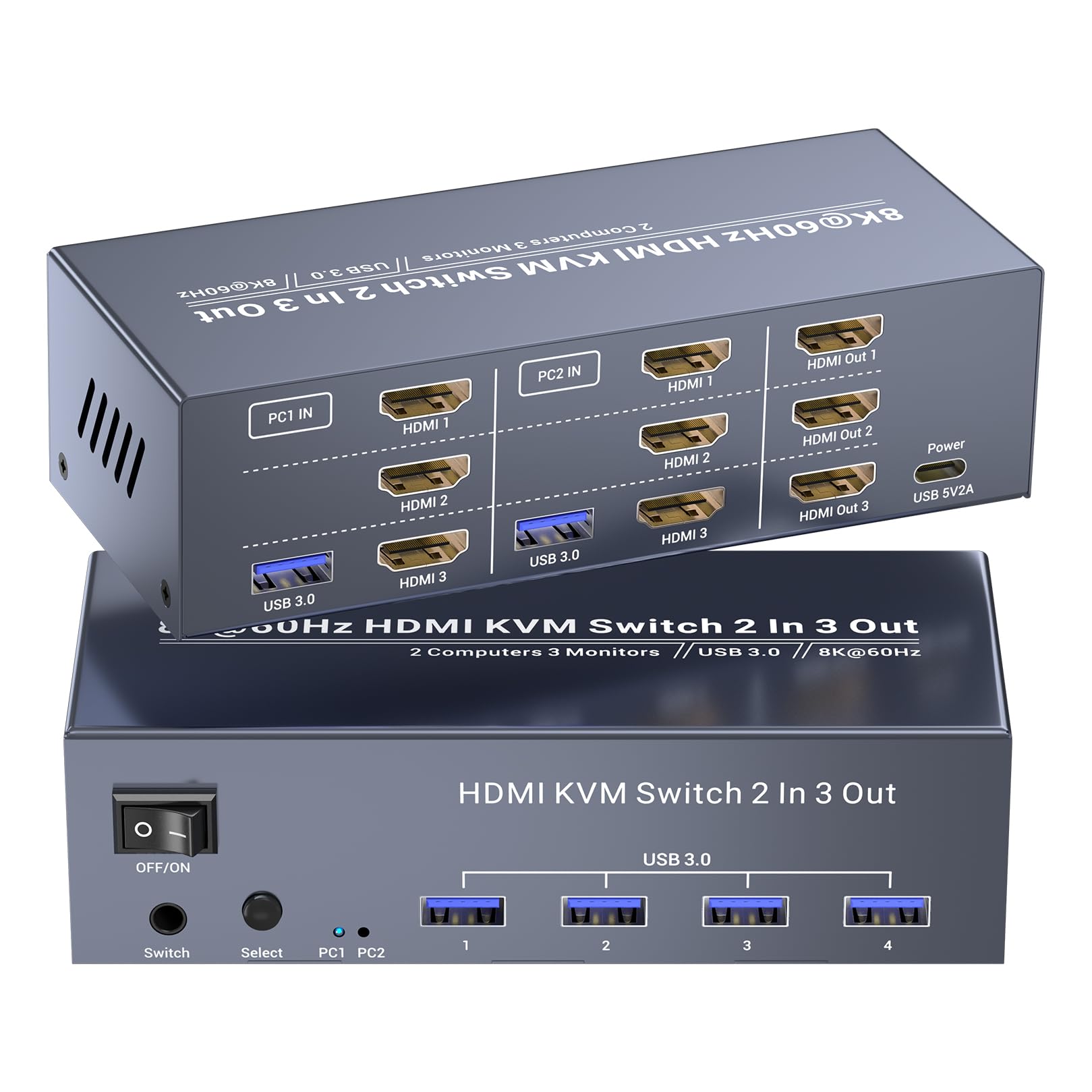 Amazon.com: 8K@60Hz HDMI KVM Switch 3 Monitors 2 Computers, 4K