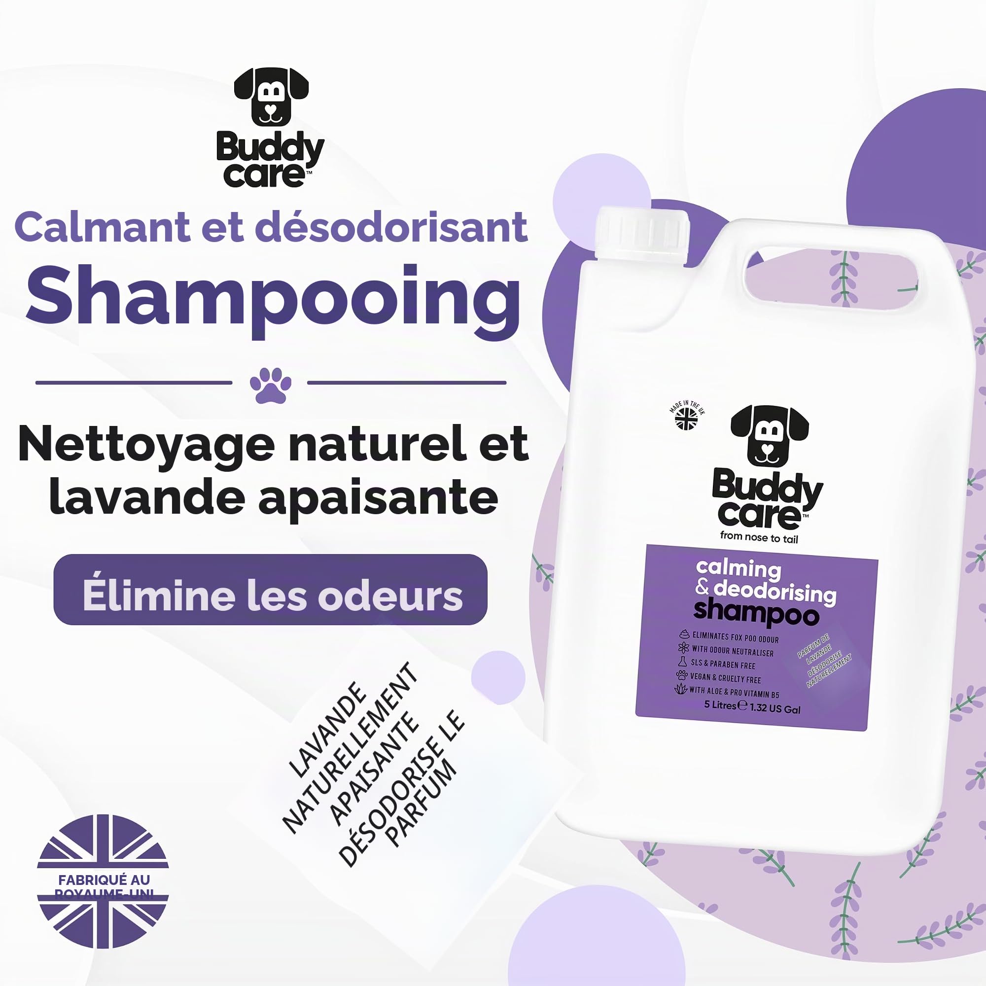 Buddycare Shampooing | Shampooing nettoyant en Profondeur pour Chiens | avec Aloé Véra et B5 (Apaisant et Désodorisant 5L)