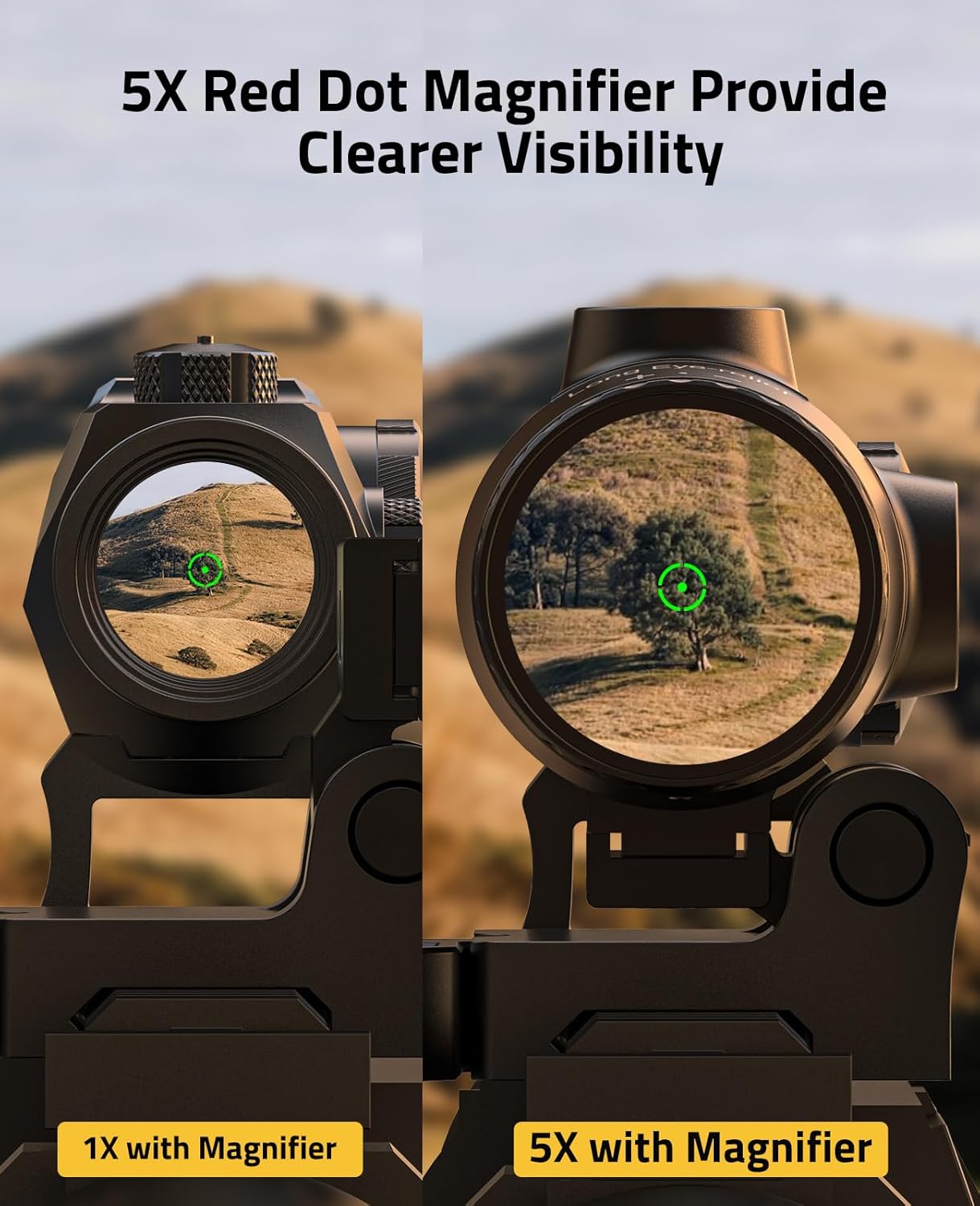 CVLIFE Eaglefeather 3X/4X/5X Compact Magnifier with Quick-Release Mount, 3.54"/3.35"/3.14" Eye Relief,Large Field of View,Flip-to-Side red dot Magnifier, 2000G Shockproof,Absolute&Lower 1/3 Co-Witness