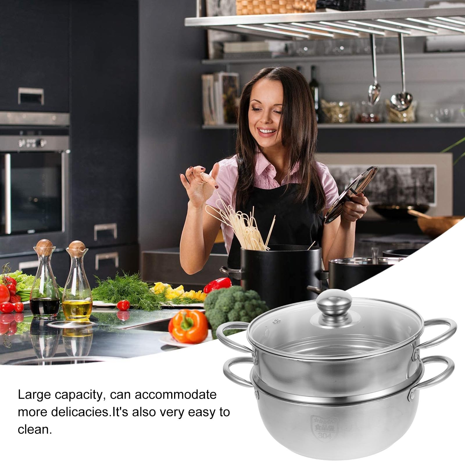 Pentola per Zuppa in Acciaio Inox 304 Antiruggine Pentola per Latte e Cottura a Vapore Compatibile Piani a Induzione Multifunzione per Uso Domestico Stili multipli