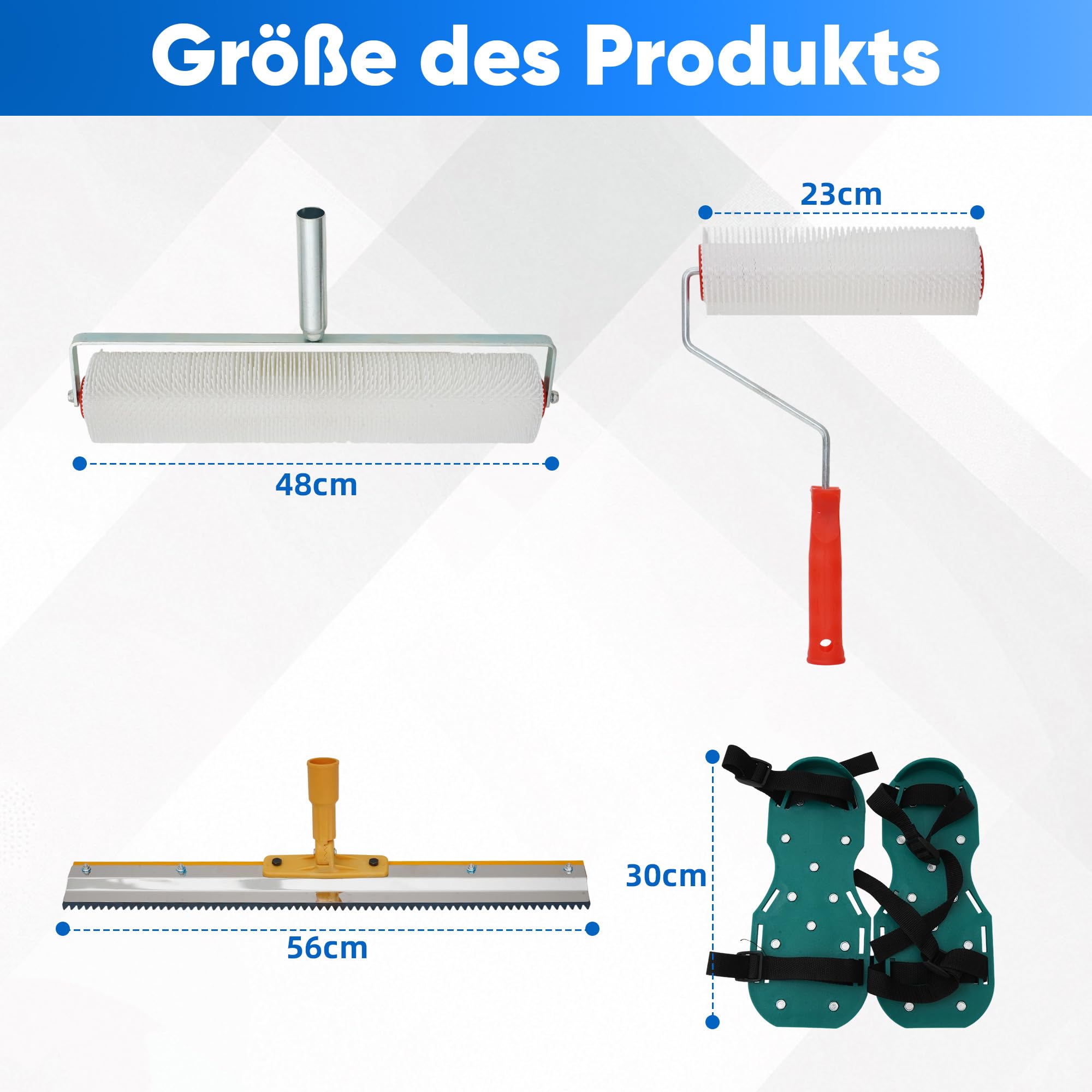 Bodenbeschichtung Set, Nagelschuhe Stachelwalze, Stehrakel 56cm Großflächenrakel Entlüftungs Set Epoxidharzbeschichtung Ausgleichsmassen