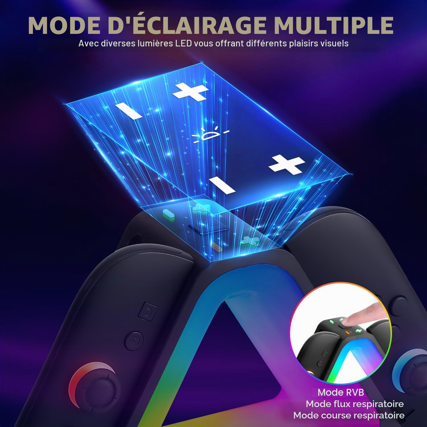 Dock de Charge pour Switch 2,4-en-1 Nintndos Switch 2 Station de Charge avec 7 Couleurs lumières RVB,Charge Rapide USB-C PD avec câble,Charges 4 contrôleurs Joy-Cons,Design de Voyage Portable
