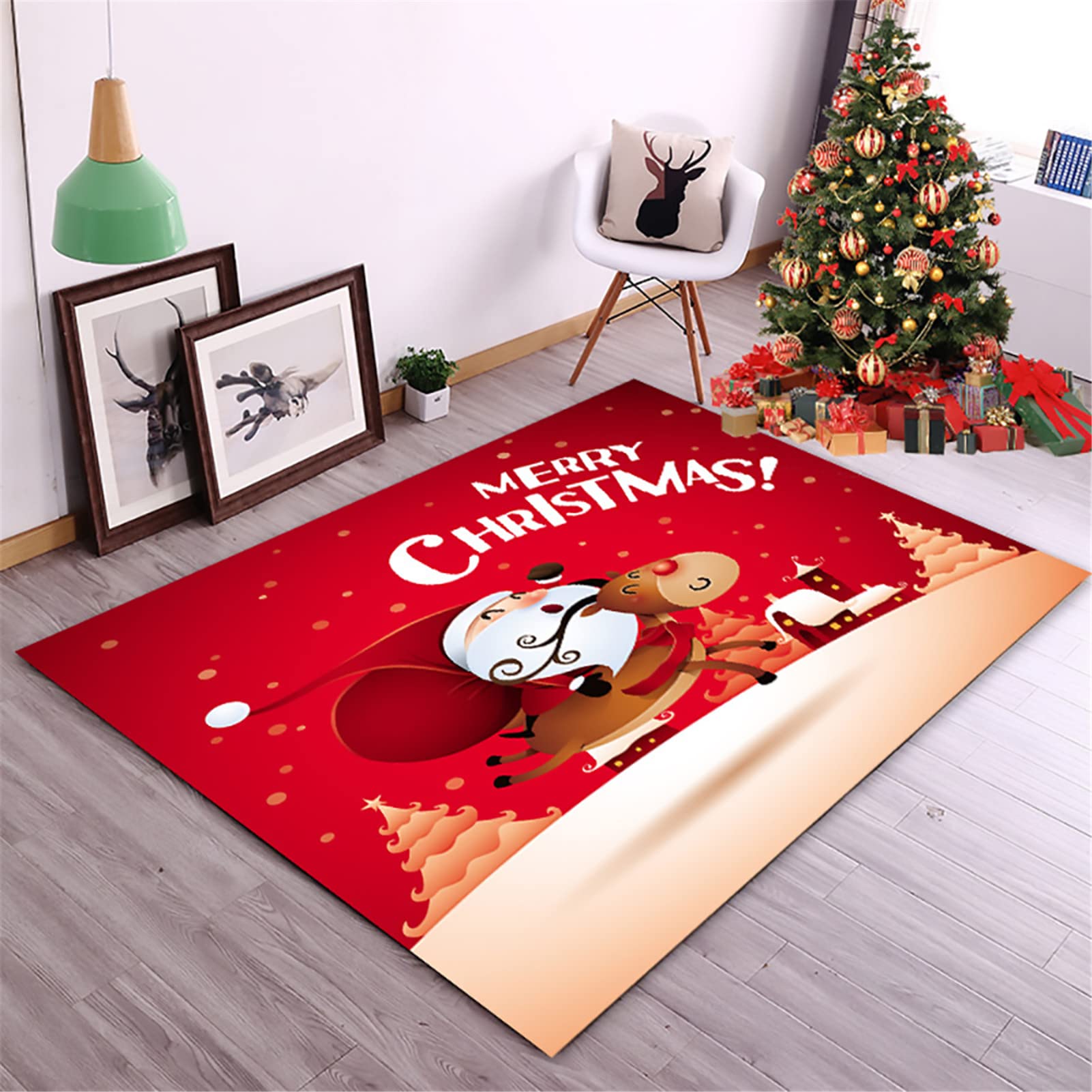 Zerbino Natalizio, Tappeto di Natale Antiscivolo Tappeto Ingresso Natalizio Tappeto Passatoia del Corridoio di Natale,Tappeto Rosso per Soggiorno/Cucina/Bagno,80x200cm