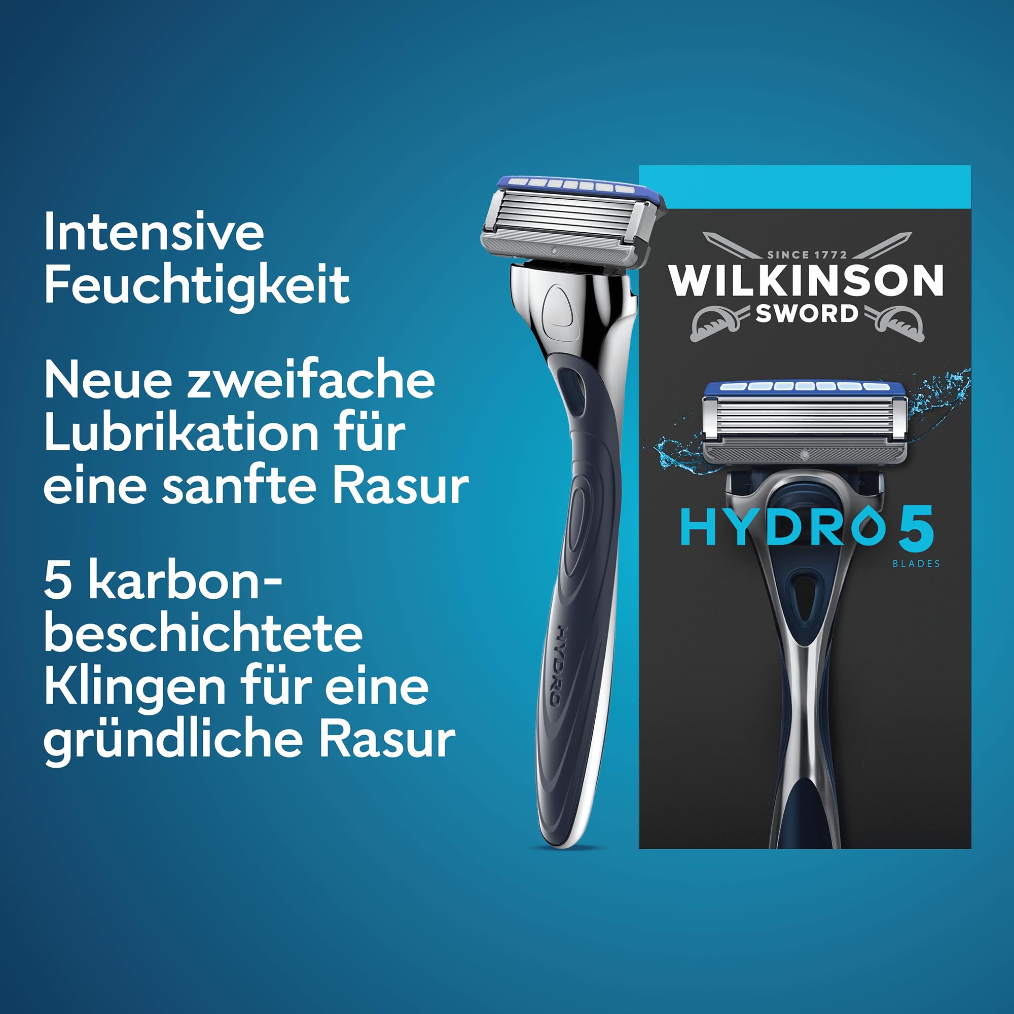 Wilkinson Sword Hydro 5 Herrenrasierer, Vorteilspack, Haut-Hydratation, karbonbeschichtete Klingen, Rasierergriff plus 13 Ersatzklingen