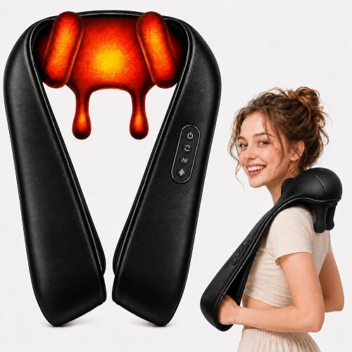 MOUNTRAX Cordless Neck and Shoulder Massager with Heat, 6D Shiatsu Kneading, Hands-Free Wide Arm Sleeves