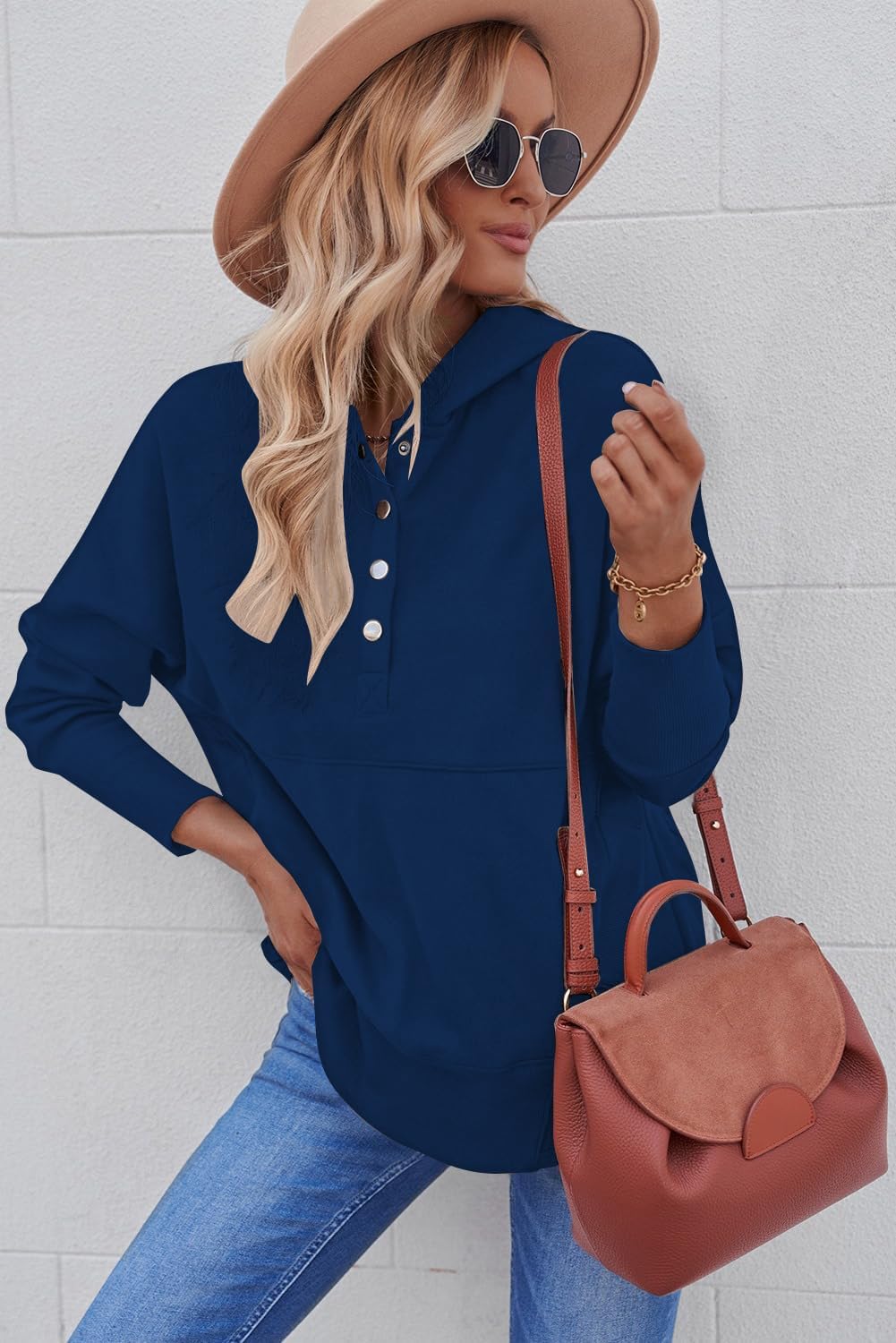 Women Causal Long Sleeve Hoodie Oversied Button Collar V Neck Sweatshirt Trendy Pullover Tops With Pockets Fashion 2024 - Image 4
