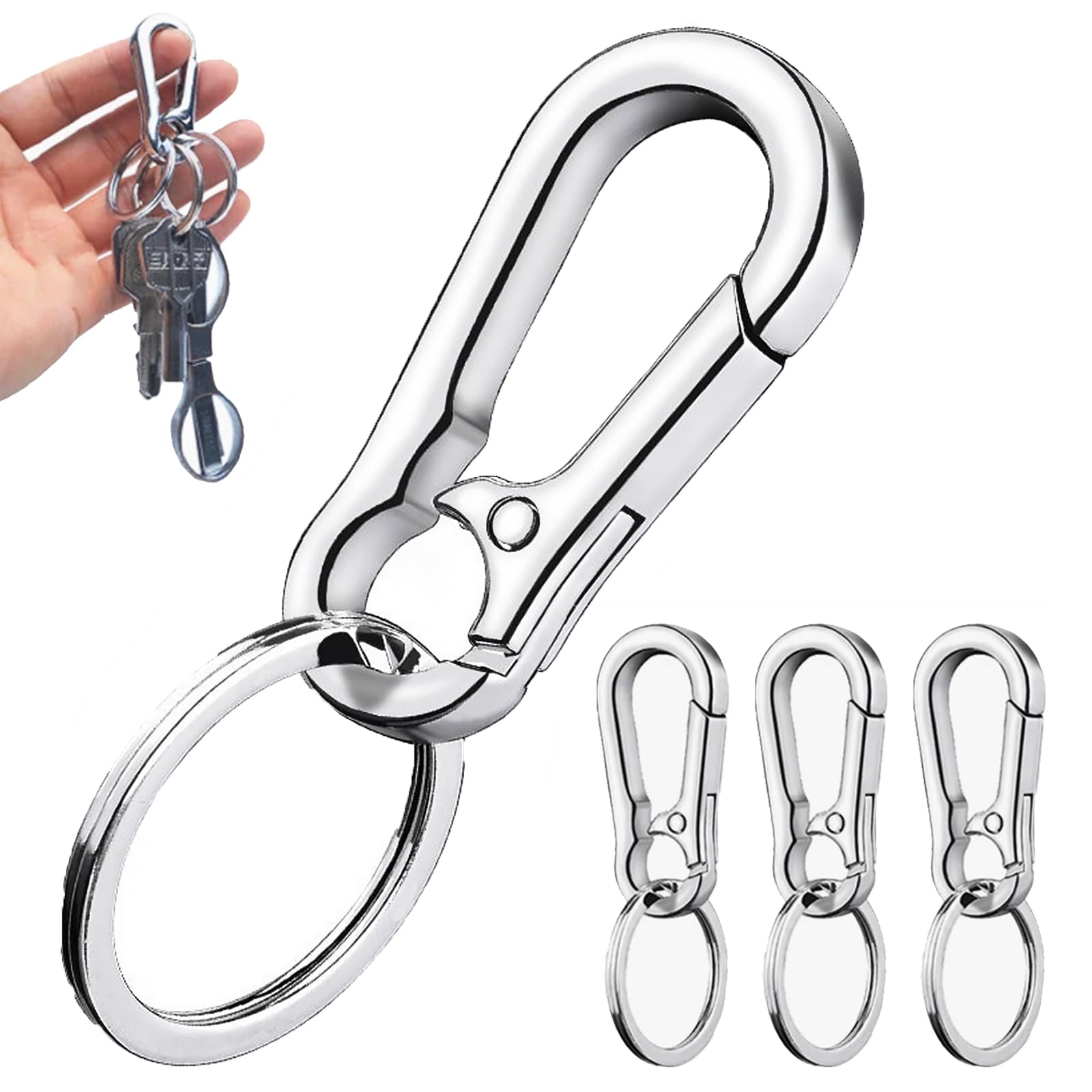 4 Pcs Key Ring Chain Clips Hook Holder Organizer,Carabiner Clip Keyring,Carabiner Keyring,Metal Keychain CarabinerClip,Metal Keychain,Key Ring for Men Women Car Keys Purse Finder(Silver)