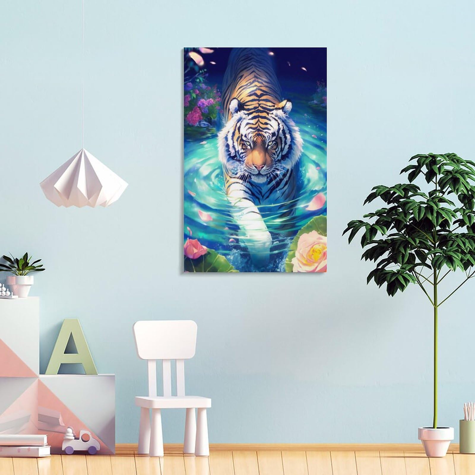 Amazon.co.jp: 絵画 水の中の虎インテリア 絵画 水彩画の動物 アート