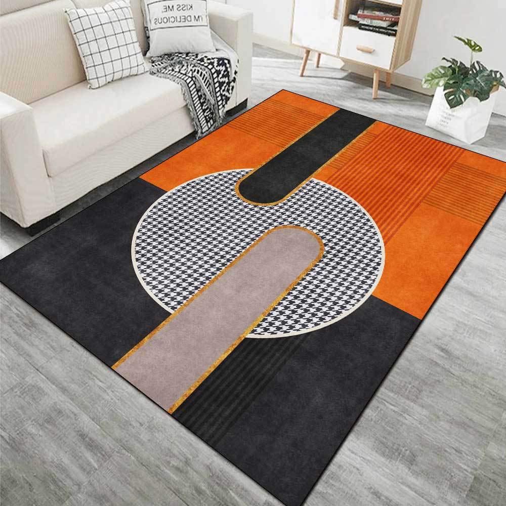 Tappeto Soggiorno 160 x 200 cm Lavabile Antiscivolo, Tappeto per Comodino Antiscivolo Camera da Letto Patchwork Geometrico Moderno Arancione