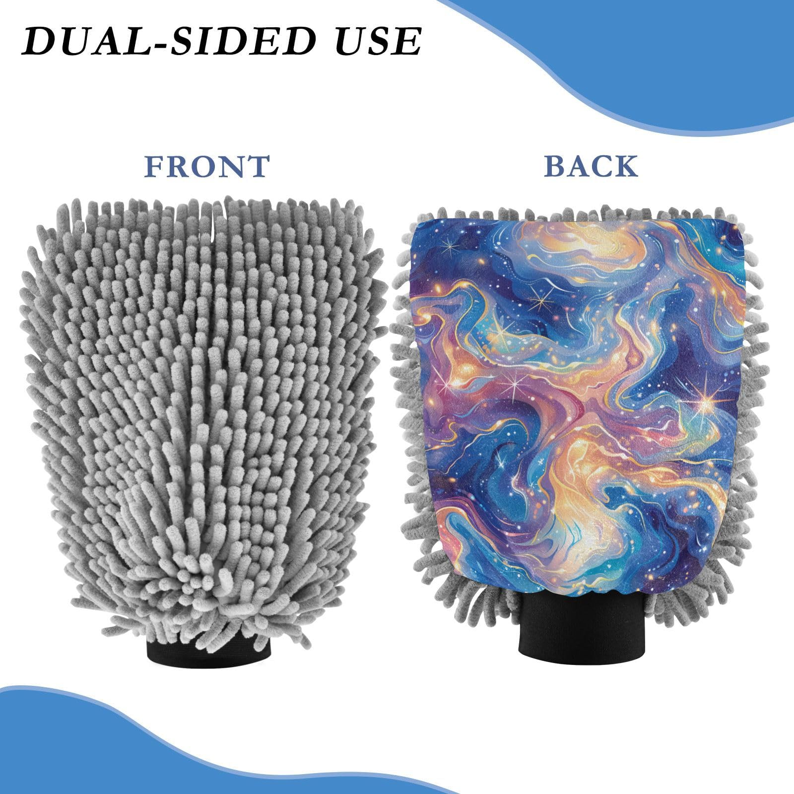 IOACIY Absorbent Microfiber Car Wash Drying Mitts, 2 Pack, Scratch-Free & Lint-Free, Rich Foam, Highly Absorbent, Double Sided, Wash Mitt Perfect for Car Washing, M, Starry Sky Universe (11)