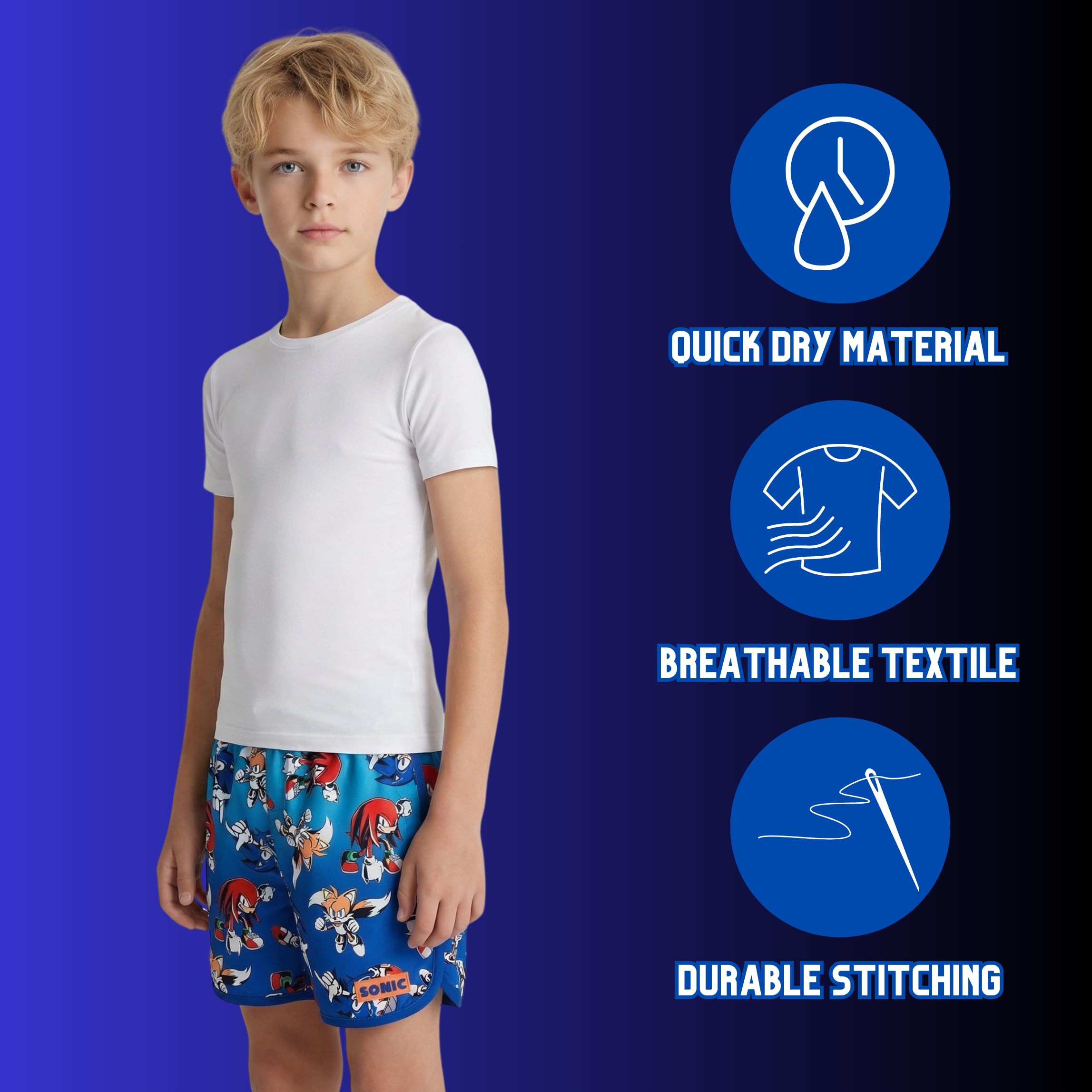 Sonic The Hedgehog Costume da bagno per bambini, pantaloncini da bagno Bermuda, costume da bagno per bambini, taglie 4-12 anni