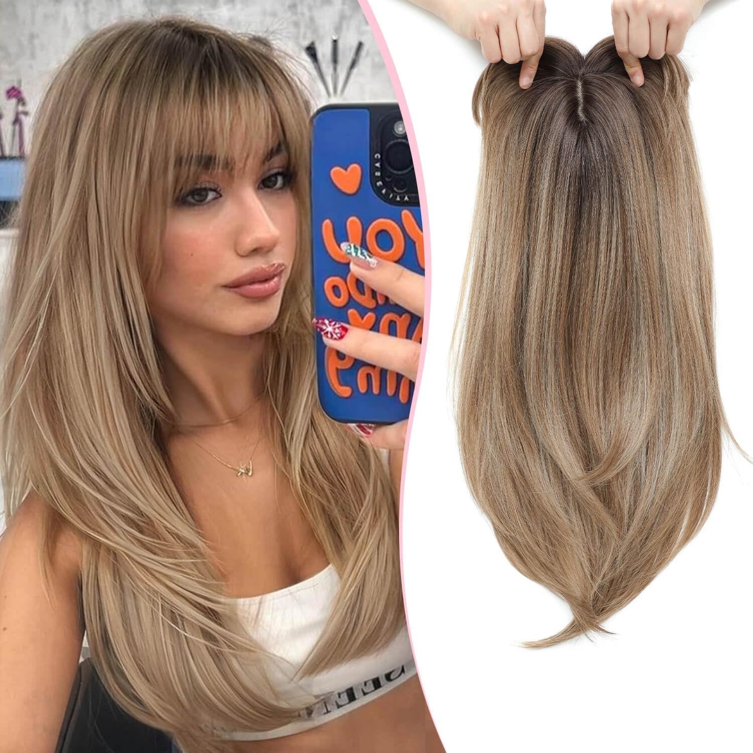 Amazon.com : JQM Hair Topper Clip in Bangs, 18 Inch 3D 360° Cover Hair ...