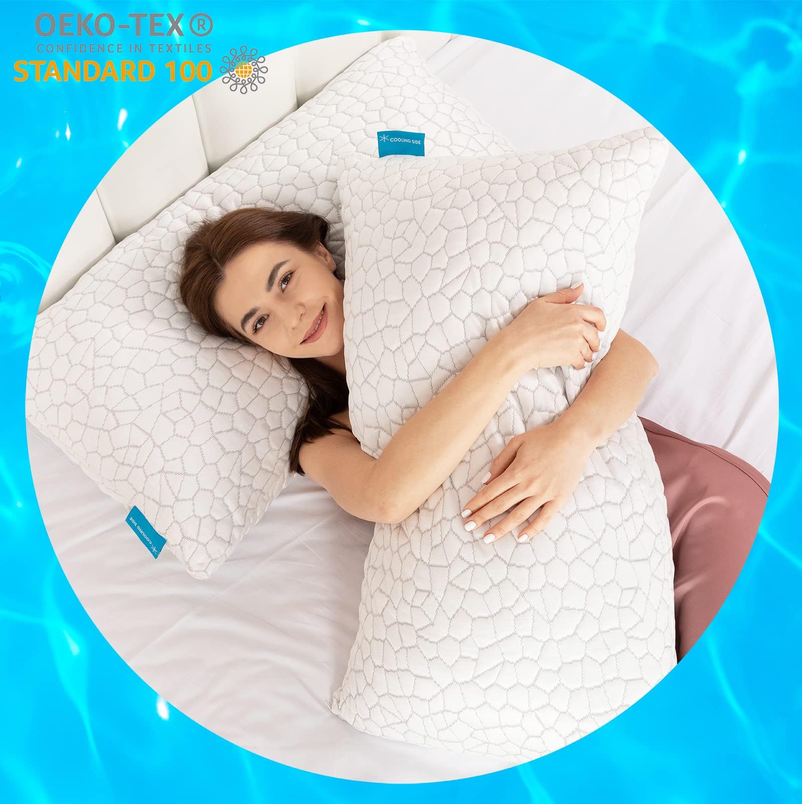 Set Of 2 Adjustable Memory Foam Bed Pillows – Shredded Foam, Cooling Cover, For Side/Back/Stomach Sleepers