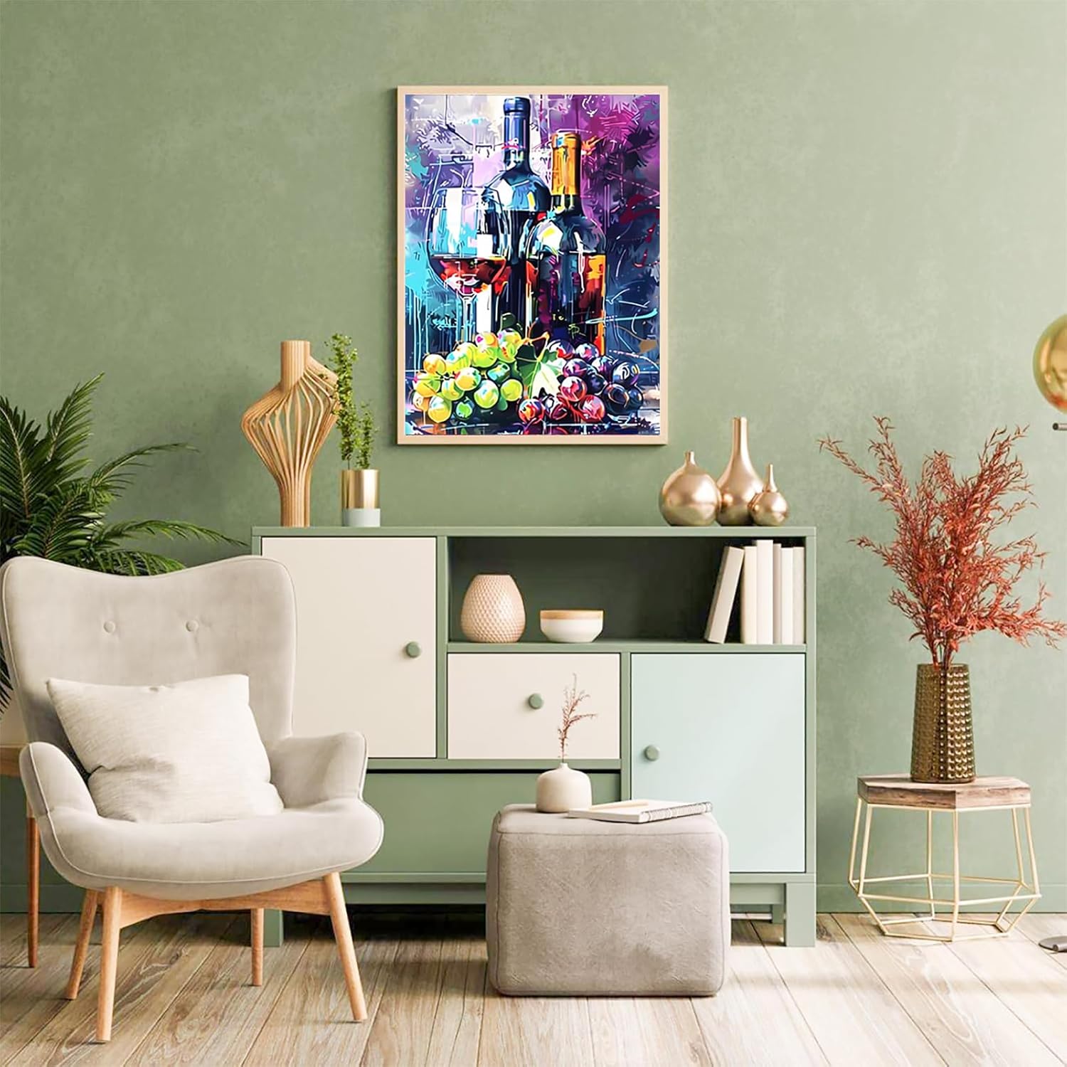 UPABLUNSO Adult Diamond Painting Set Wine Bottles and Glasses with Grape DIY 5D Round Full Diamond Wine Perfect for Family Leisure and Living Room Bedroom Wall Decoration 12x16 inch