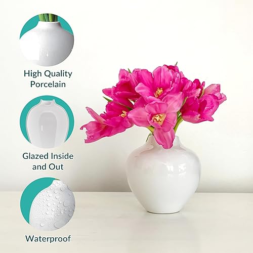 Miniatura 3 de Willowy Jarrón pequeño de porcelana blanca de 5 pulgadas con acabado brillante, jarrones blancos para flores, pequeños jarrones blancos para centros