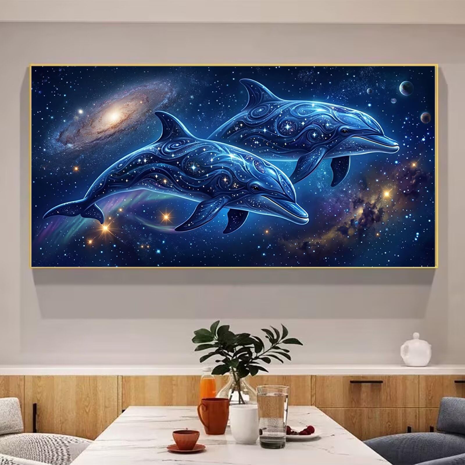 Diamond Painting Delphin, Sternenhimmel Diamond Painting Erwachsene, 5D DIY Vollbohrer Diamanten Paint by Numbers, Kreatives für Erwachsene für Home Wand Deko, Geschenke für Frauen, 60x120cm, Cod-908