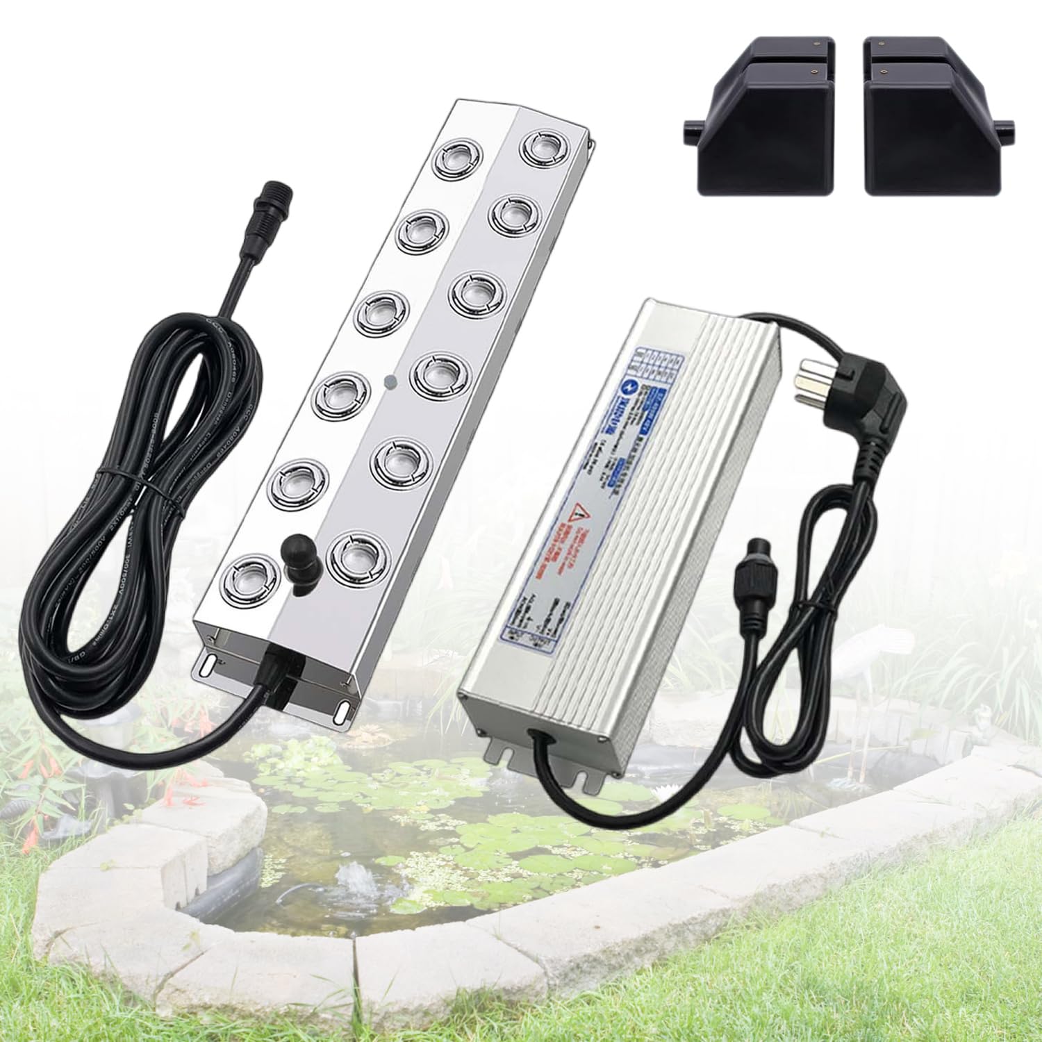 Nebelmacher 12-Kopf Ultraschall Nebelhersteller 9L/H Nebelbefeuchter mit 400W Netzteil und Boje, Ultraschall Nebelgerät aus Edelstahl 304 für Gärten, Teichen, Springbrunnen, Halloween und Weihnachten