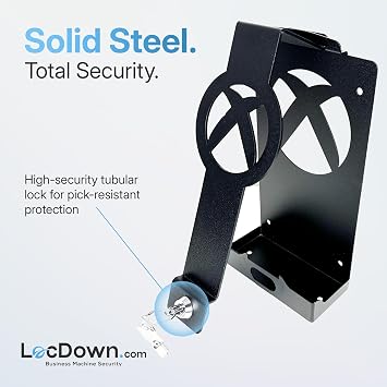 LocDown Security Stand Enclosure Compatible with Xbox Series S Steel Anti Theft Locking Case with Dual Cam Lock, Ventilated Design, Wall or Desk Mount, Commercial Gaming Protection (Series S)