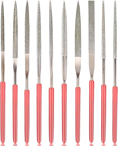 KALIONE Juego de 10 limas de aguja de diamante, archivos de modelo, mini archivo de metal, juego de limas de metal, herramientas manuales en